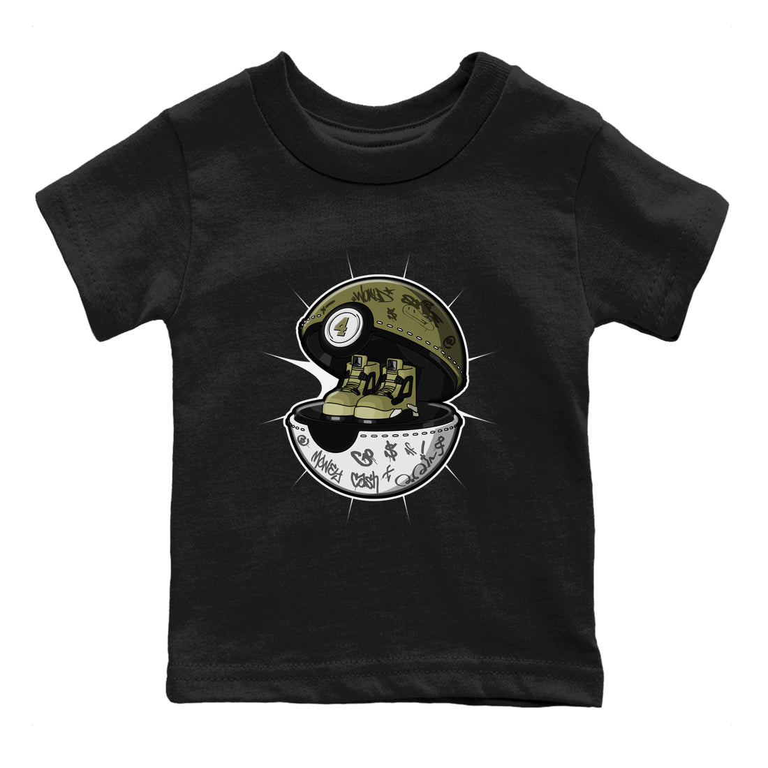 Air Jordan 4 Medium Olive shirt to match jordans Sneaker Capsule sneaker tees AJ4 Medium Olive SNRT Sneaker Release Tees Baby Toddler Black 2 T-Shirt