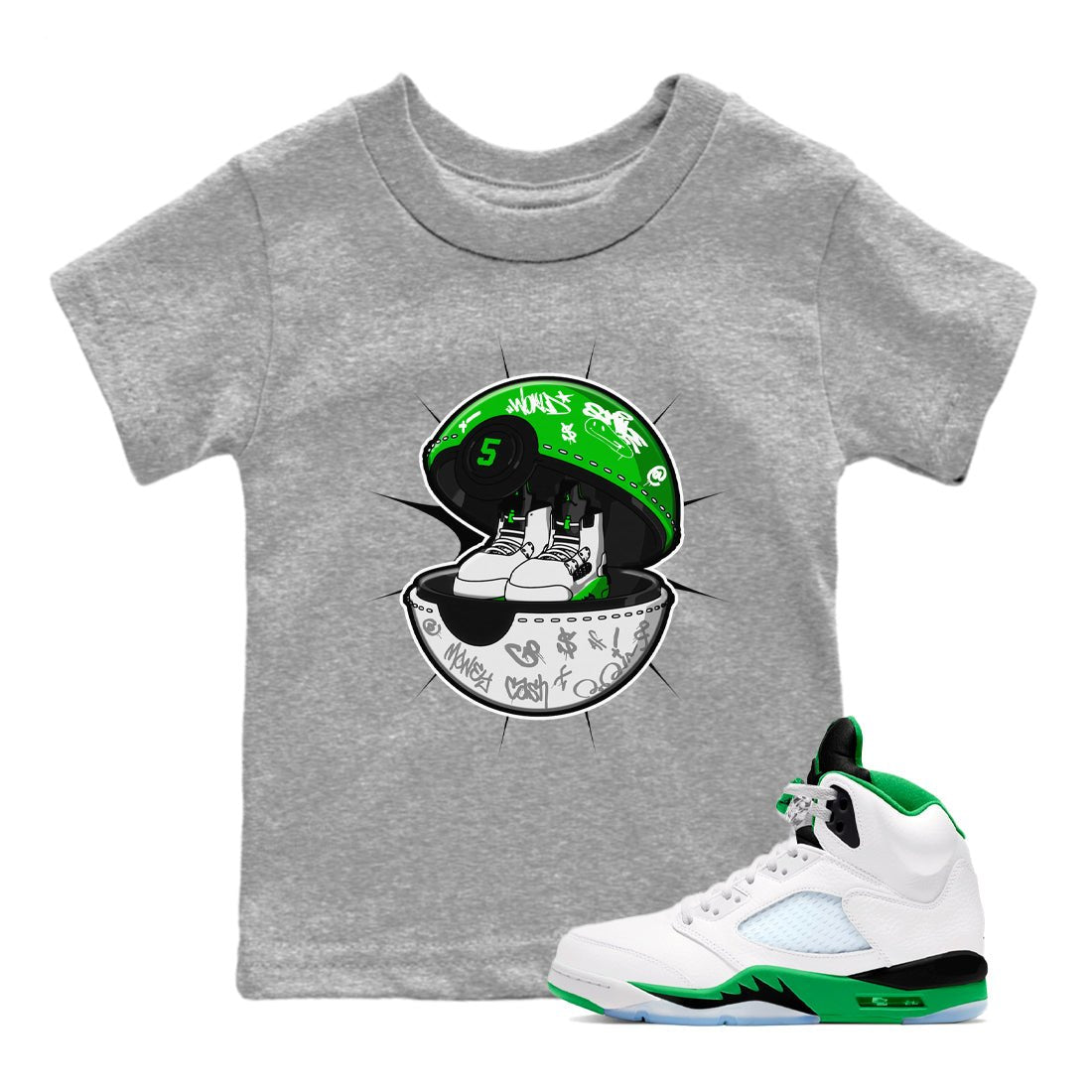 5s Lucky Green shirt to match jordans Sneaker Capsule sneaker tees Air Jordan 5 Lucky Green SNRT Sneaker Release Tees Baby Toddler Heather Grey 1 T-Shirt