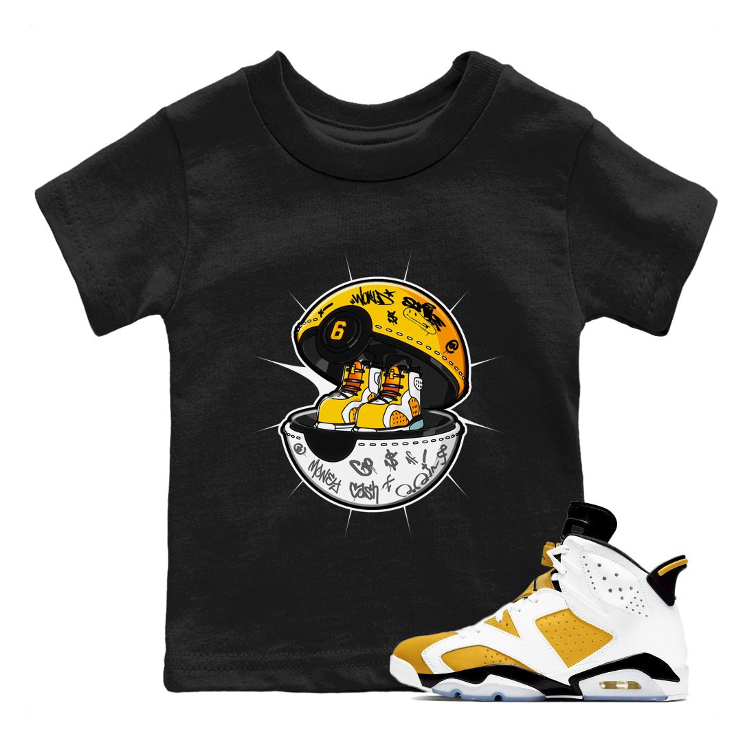Air Jordan 6 Yellow Ochre shirt to match jordans Sneaker Capsule sneaker tees AJ6 Yellow Ochre SNRT Sneaker Release Tees Baby Toddler Black 1 T-Shirt