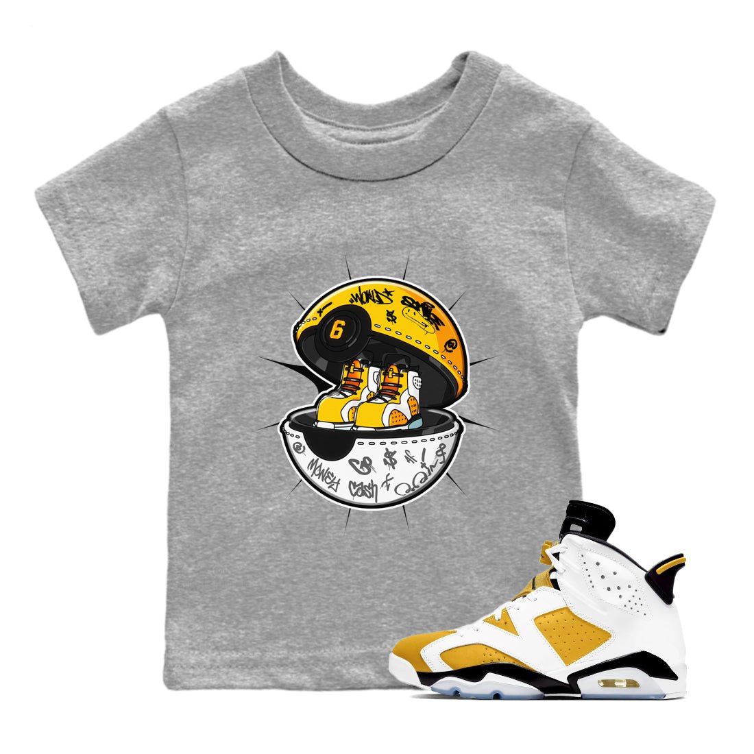 Air Jordan 6 Yellow Ochre shirt to match jordans Sneaker Capsule sneaker tees AJ6 Yellow Ochre SNRT Sneaker Release Tees Baby Toddler Heather Grey 1 T-Shirt