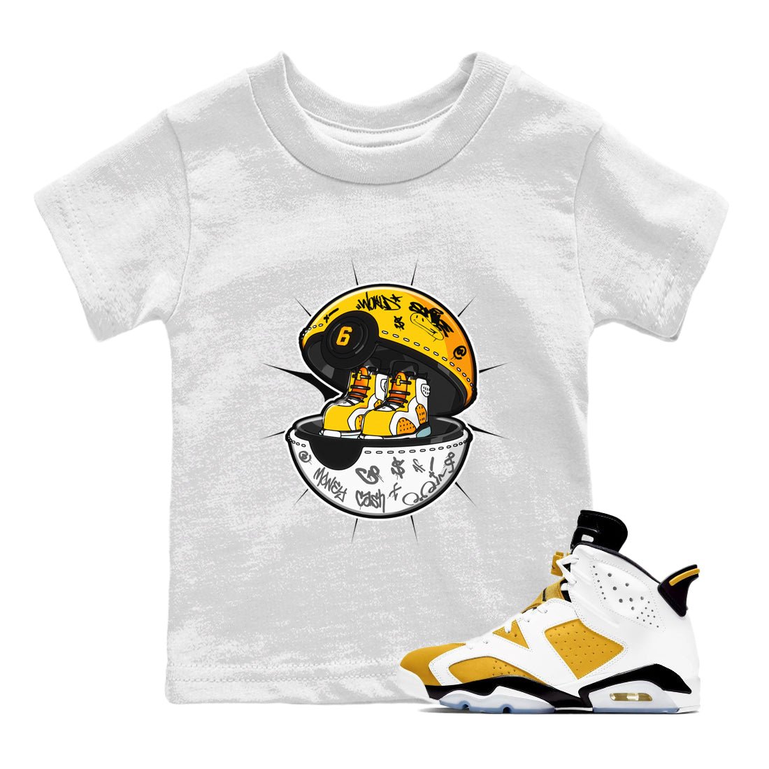 Air Jordan 6 Yellow Ochre shirt to match jordans Sneaker Capsule sneaker tees AJ6 Yellow Ochre SNRT Sneaker Release Tees Baby Toddler White 1 T-Shirt