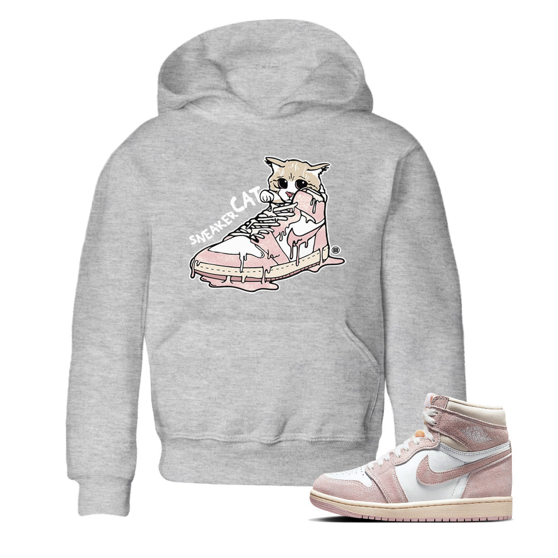 Air Jordan 1 Washed Pink Sneaker Match Tees Sneaker Cat Sneaker Tees Air Jordan 1 High OG WMNS Washed Pink Sneaker Release Tees Kids Shirts Heather Grey 1