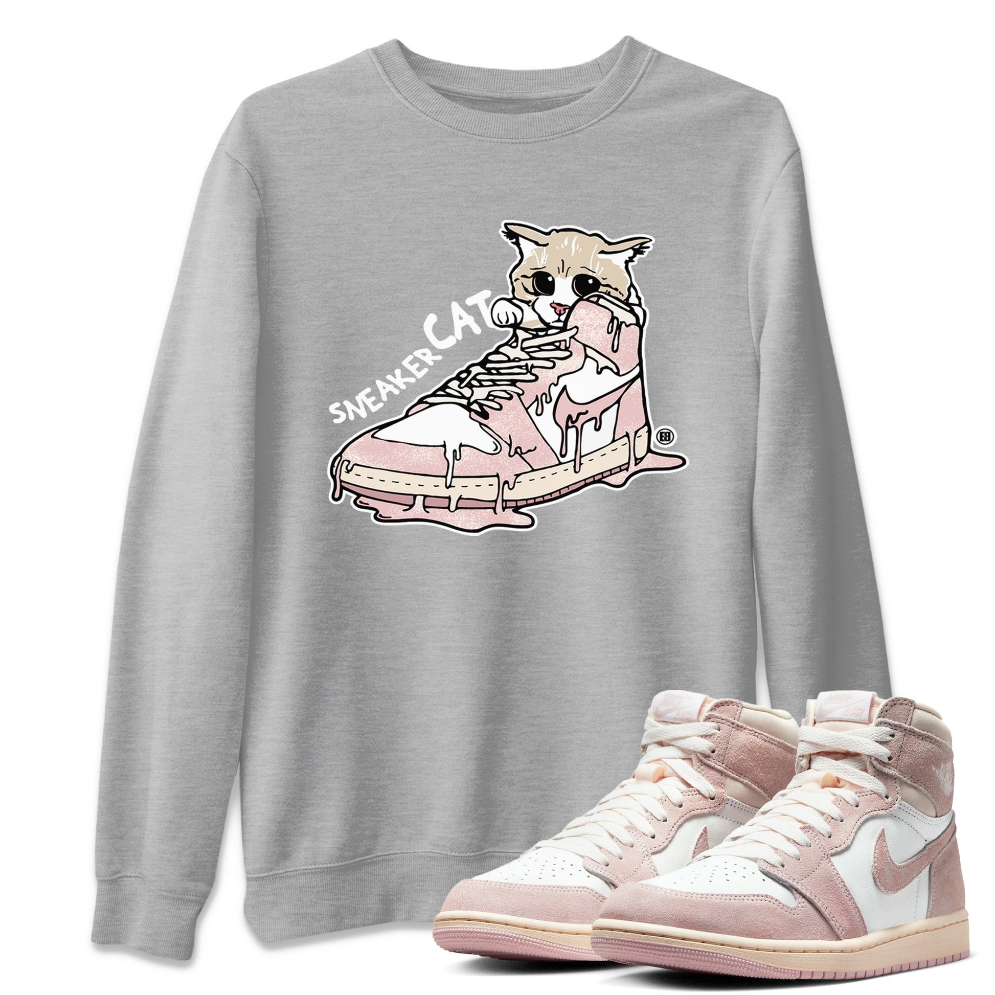 Air Jordan 1 Washed Pink Sneaker Match Tees Sneaker Cat Sneaker Tees Air Jordan 1 High OG WMNS Washed Pink Sneaker Release Tees Unisex Shirts Heather Grey 1