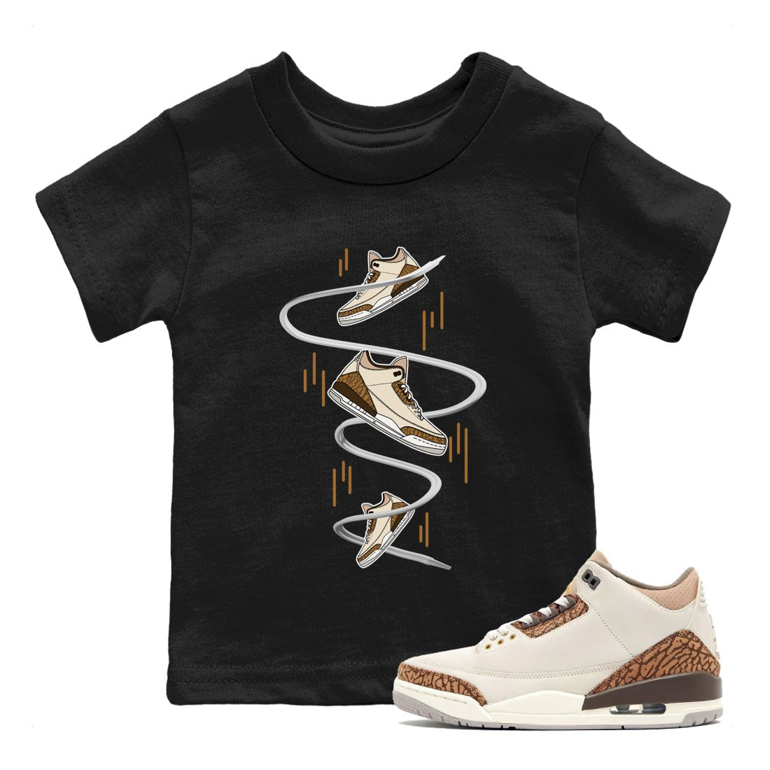 Air Jordan 3 Palomino Sneaker Match Tees Sneaker Drop Sneaker Tees AJ3 Palomino Sneaker Release Tees Kids Shirts Black 1