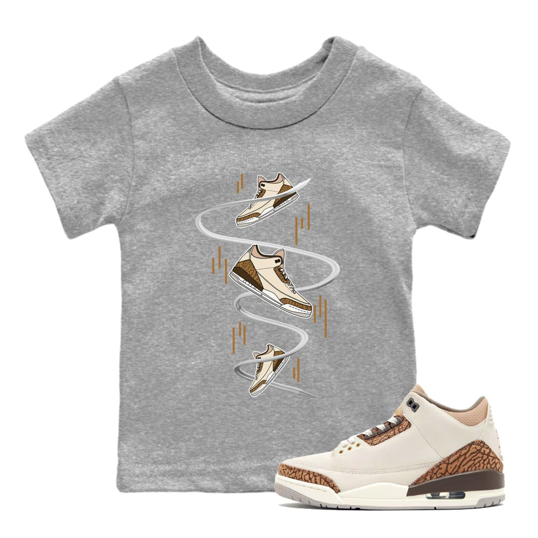 Air Jordan 3 Palomino Sneaker Match Tees Sneaker Drop Sneaker Tees AJ3 Palomino Sneaker Release Tees Kids Shirts Heather Grey 1