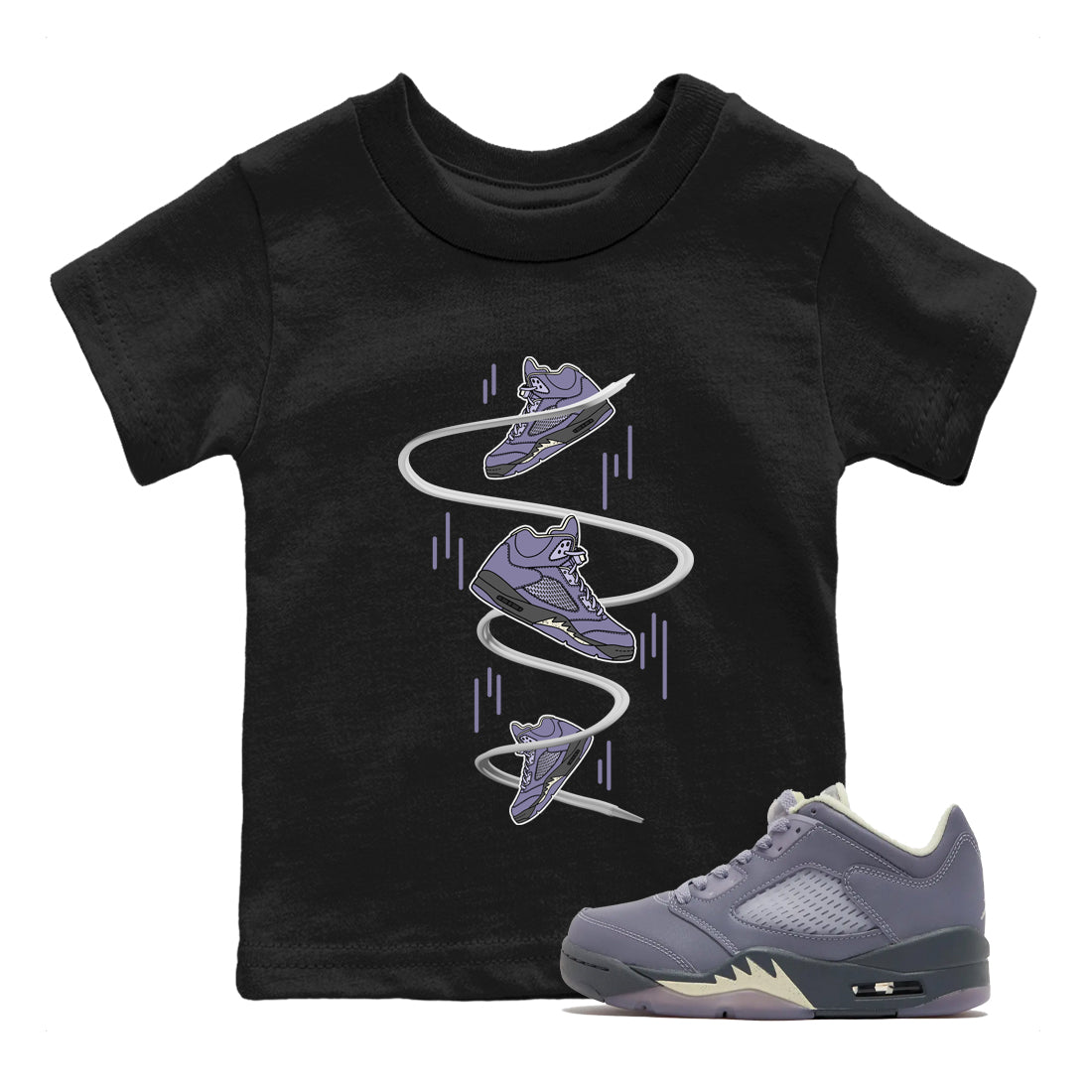 Air Jordan 5 Indigo Haze Sneaker Match Tees Sneaker Drop Sneaker Tees AJ5 Indigo Haze Sneaker Release Tees Kids Shirts Black 1