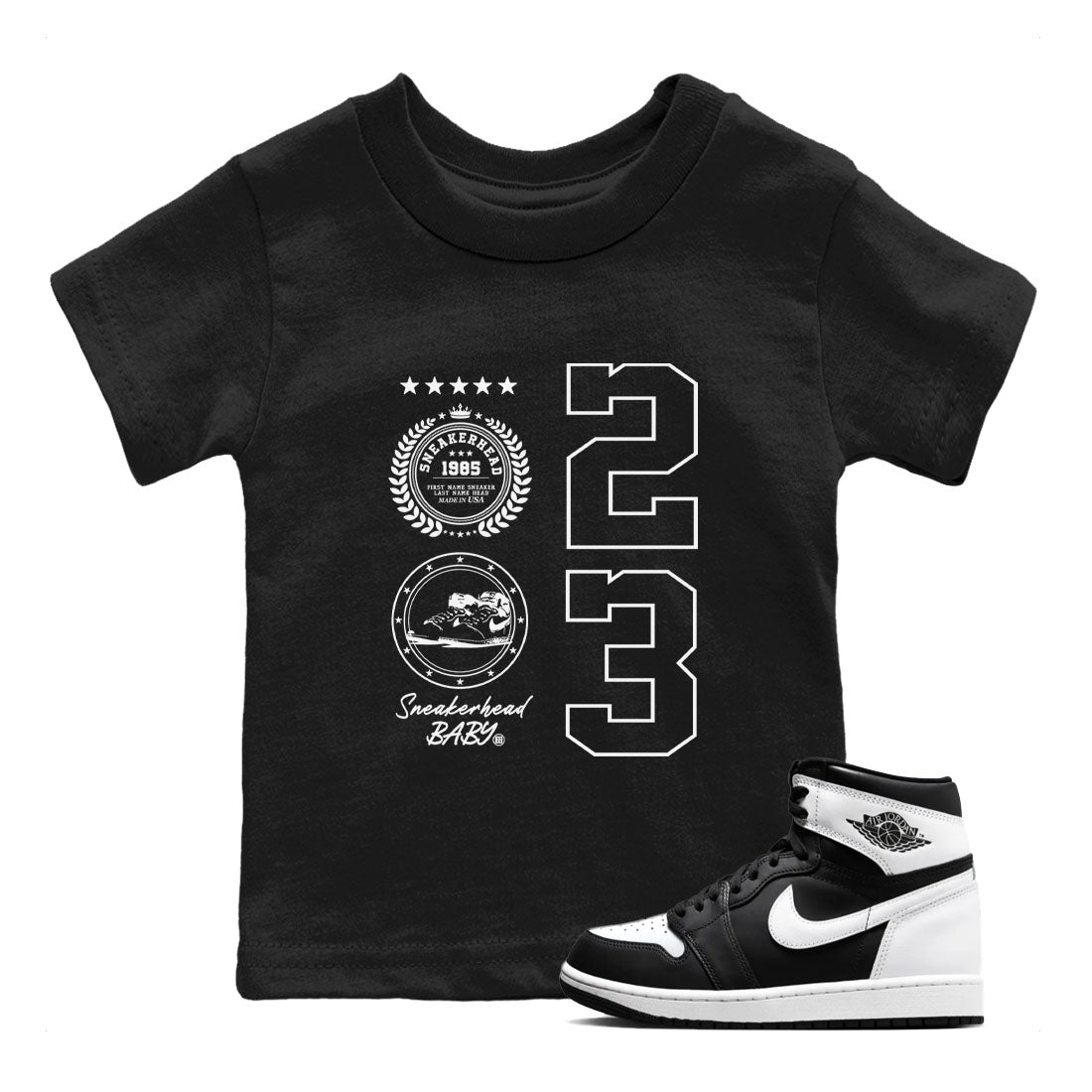 Air Jordan 1 High OG Black White shirt to match jordans Sneaker Emblem sneaker tees 1s Black White SNRT sneaker release tees baby toddler Black 1 cotton Shirt