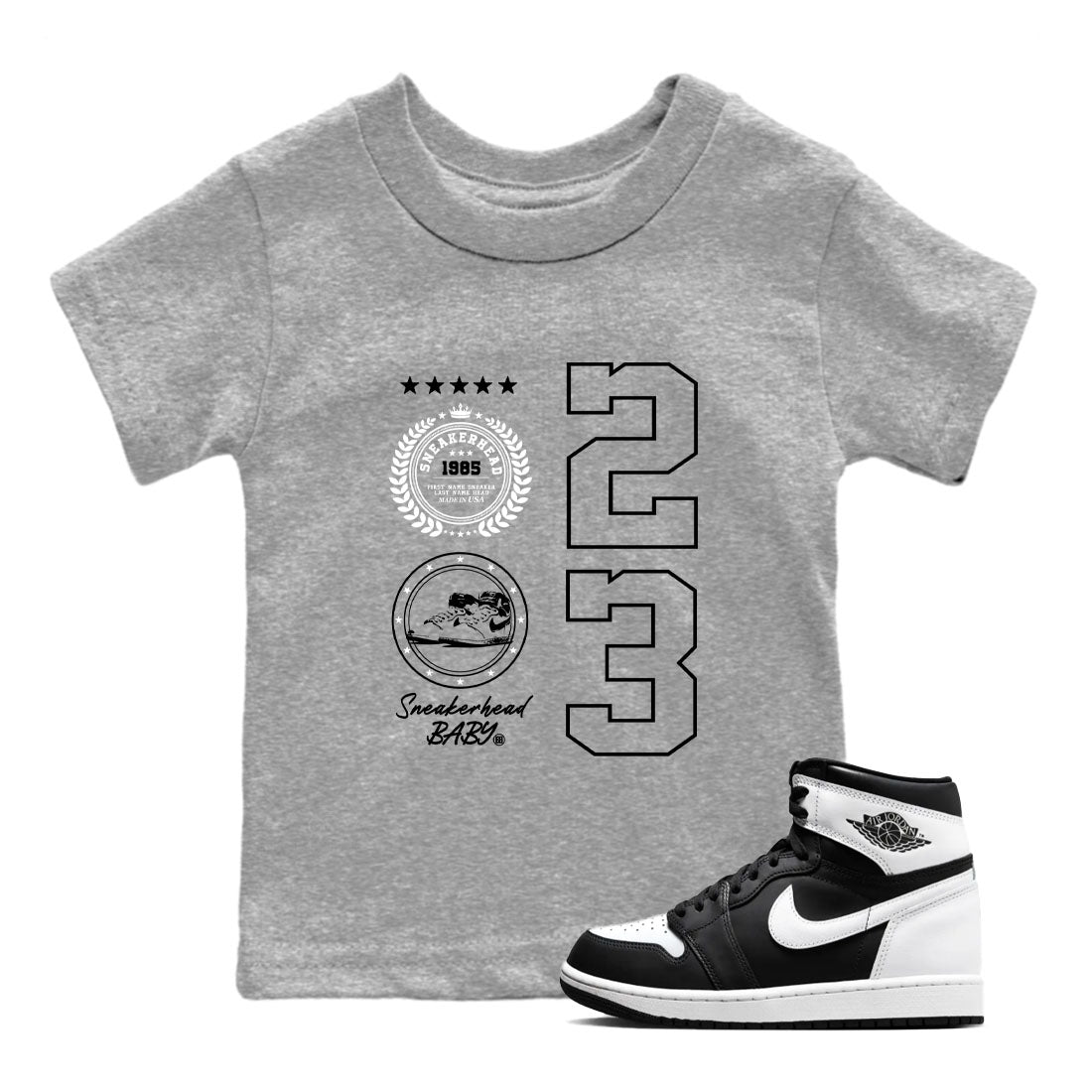 Air Jordan 1 High OG Black White shirt to match jordans Sneaker Emblem sneaker tees 1s Black White SNRT sneaker release tees baby toddler Heather Grey 1 cotton Shirt