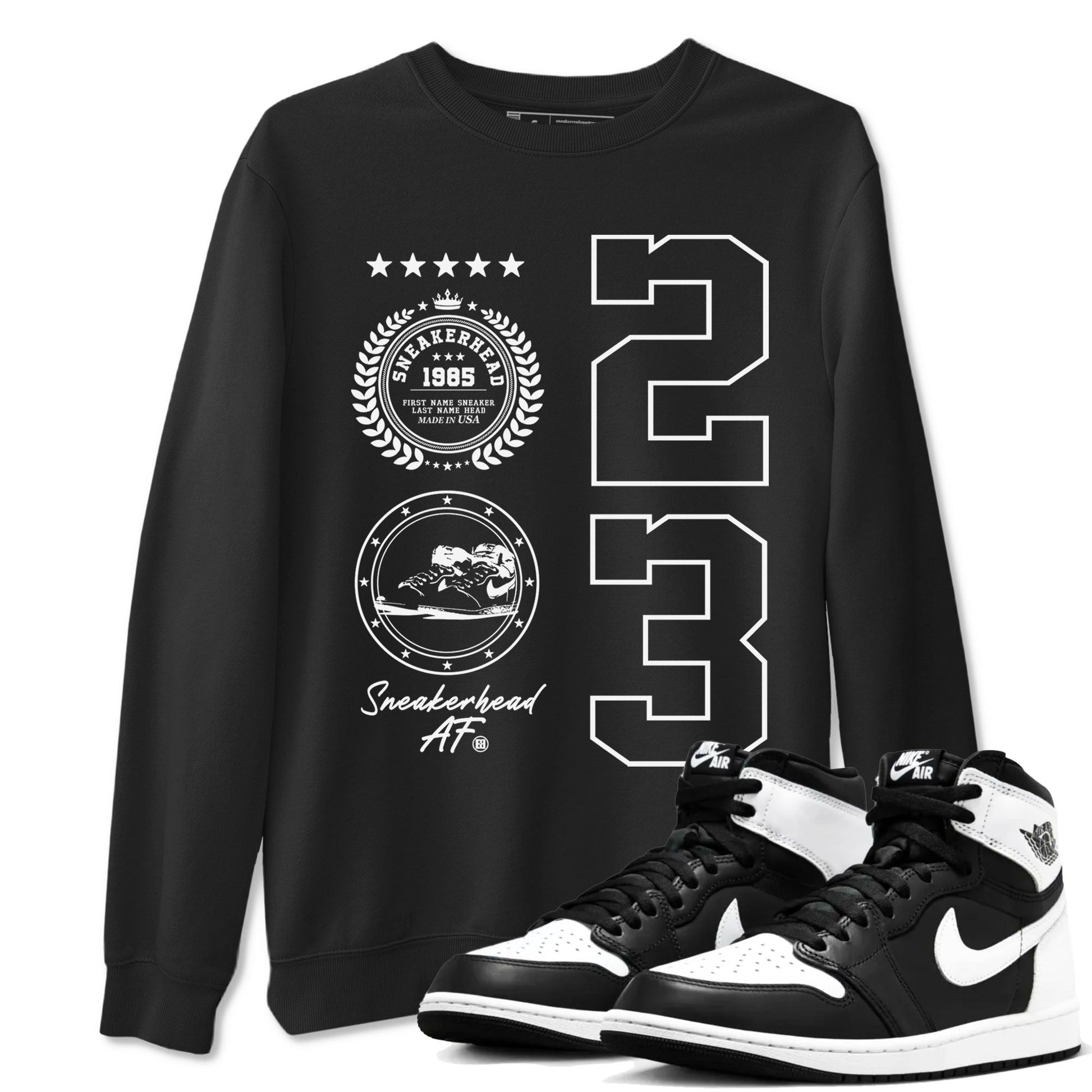 Air Jordan 1 High OG Black White shirt to match jordans Sneaker Emblem sneaker tees 1s Black White SNRT Sneaker Release Tees unisex cotton Black 1 crew neck shirt