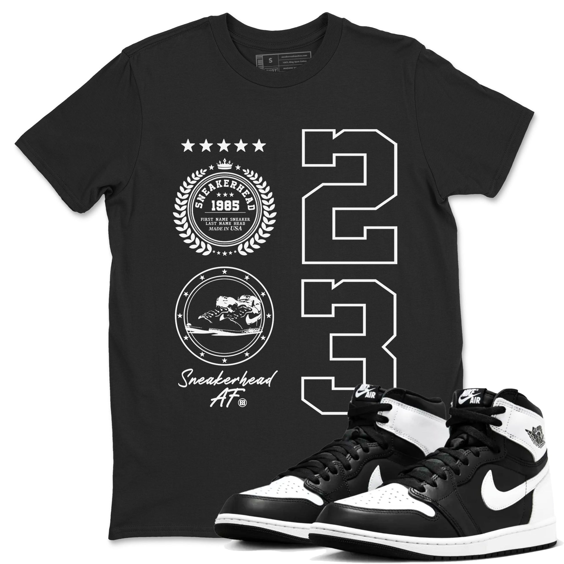 Air Jordan 1 High OG Black White shirt to match jordans Sneaker Emblem sneaker tees 1s Black White SNRT Sneaker Release Tees unisex cotton Black 1 crew neck shirt