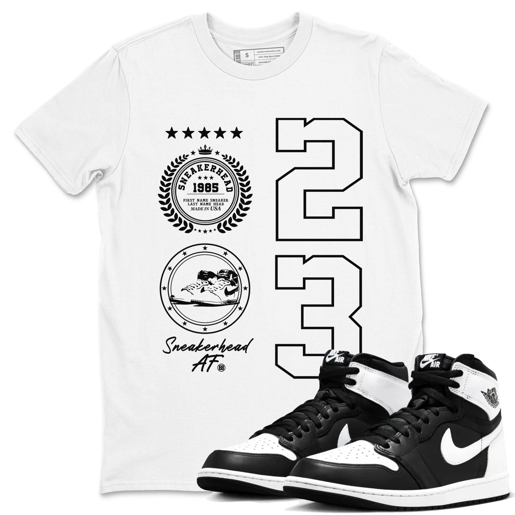 Air Jordan 1 High OG Black White shirt to match jordans Sneaker Emblem sneaker tees 1s Black White SNRT Sneaker Release Tees unisex cotton White 1 crew neck shirt