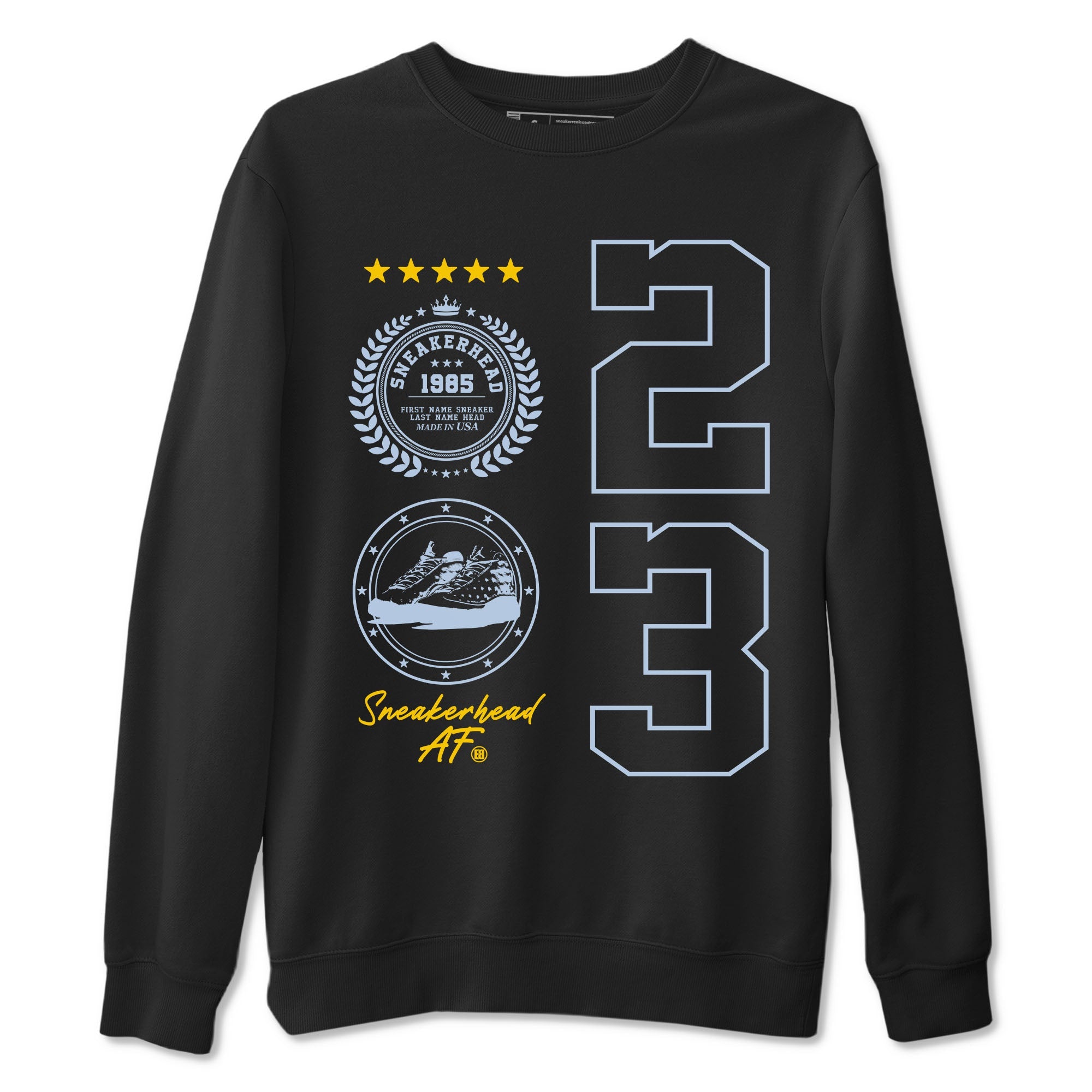 Sneaker Emblem sneaker match tees to Blue Grey 13s street fashion brand for shirts to match Jordans SNRT Sneaker Tees Air Jordan 13 Blue Grey unisex t-shirt Black 2 unisex shirt