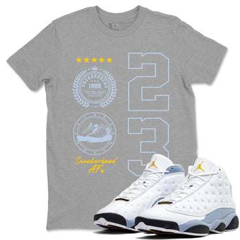 Sneaker Emblem sneaker match tees to Blue Grey 13s street fashion brand for shirts to match Jordans SNRT Sneaker Tees Air Jordan 13 Blue Grey unisex t-shirt Heather Grey 1 unisex shirt