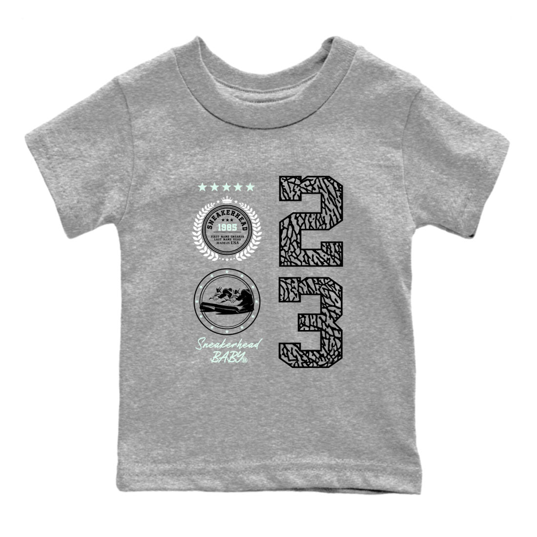 3s Green Glow shirt to match jordans Sneaker Emblem sneaker tees Air Jordan 3 Green Glow SNRT sneaker release tees baby toddler Heather Grey 2 cotton Shirt