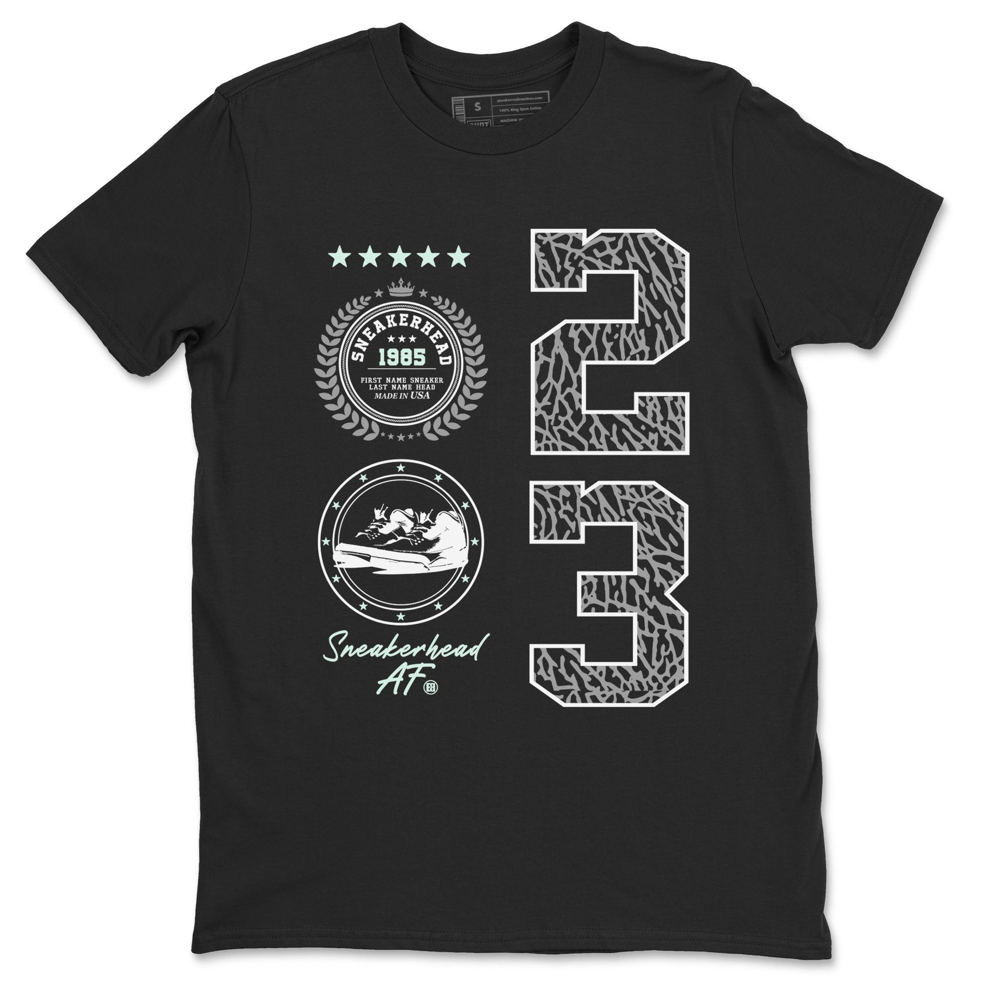 3s Green Glow shirt to match jordans Sneaker Emblem sneaker tees Air Jordan 3 Green Glow SNRT Sneaker Release Tees unisex cotton Black 2 crew neck shirt