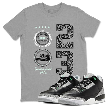 3s Green Glow shirt to match jordans Sneaker Emblem sneaker tees Air Jordan 3 Green Glow SNRT Sneaker Release Tees unisex cotton Heather Grey 1 crew neck shirt
