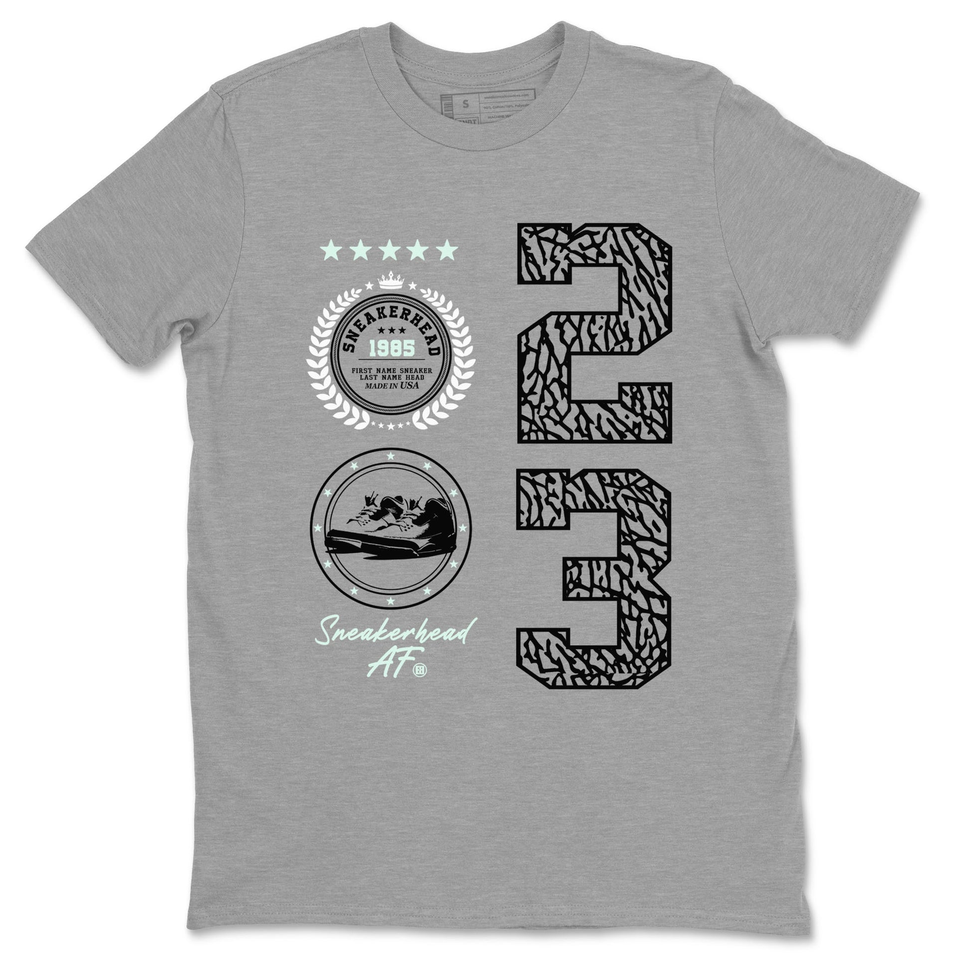 3s Green Glow shirt to match jordans Sneaker Emblem sneaker tees Air Jordan 3 Green Glow SNRT Sneaker Release Tees unisex cotton Heather Grey 2 crew neck shirt