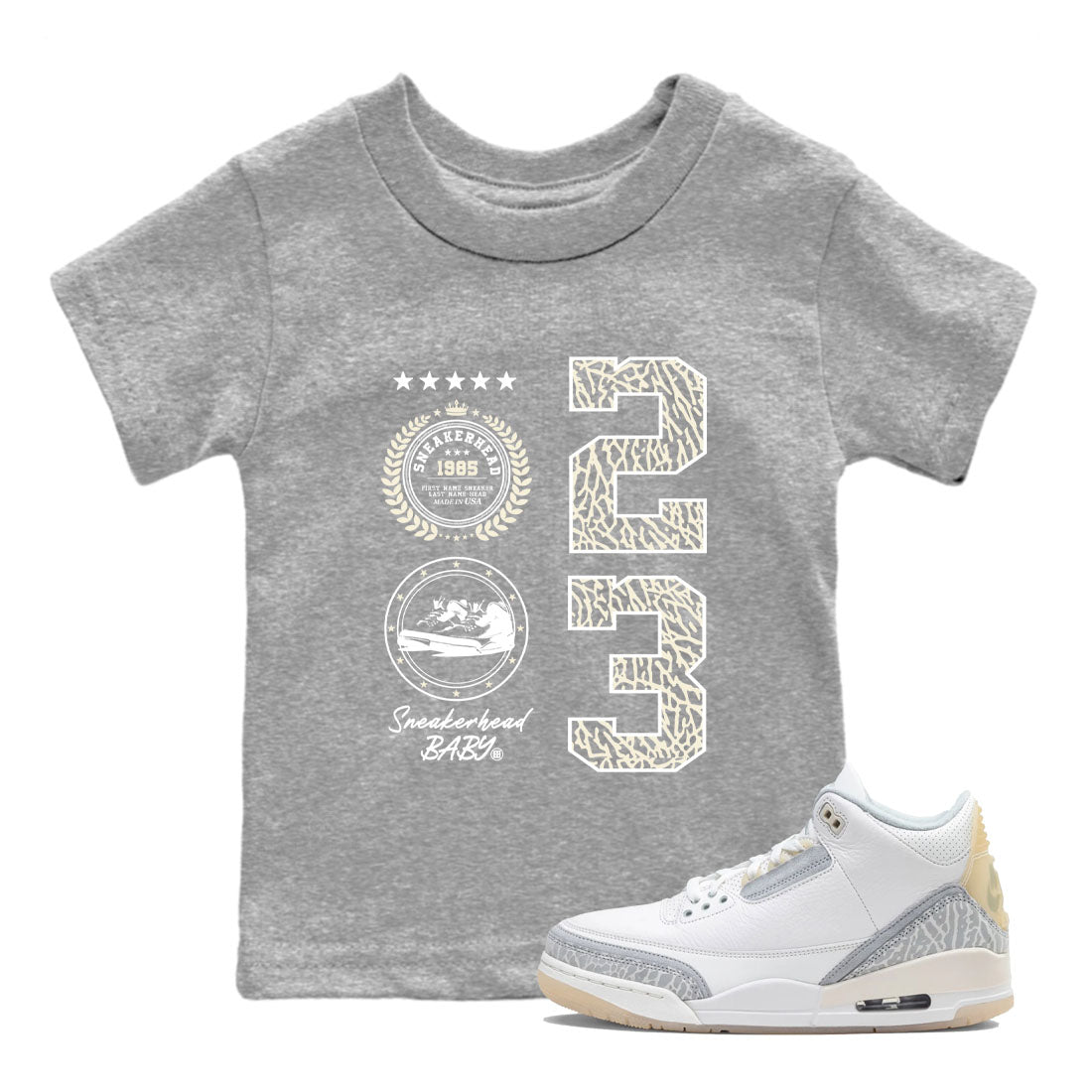 Sneaker Emblem sneaker match tees to Ivory 3s street fashion brand for shirts to match Jordans SNRT Sneaker Tees Air Jordan 3 Craft 'Ivory' unisex t-shirt Heather Grey 1 youth shirt