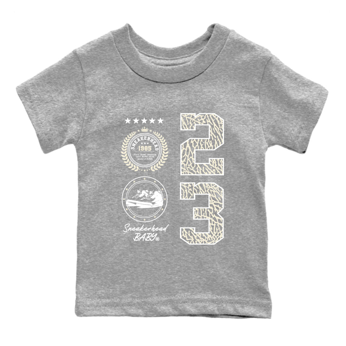 Sneaker Emblem sneaker match tees to Ivory 3s street fashion brand for shirts to match Jordans SNRT Sneaker Tees Air Jordan 3 Craft 'Ivory' unisex t-shirt Heather Grey 2 youth shirt