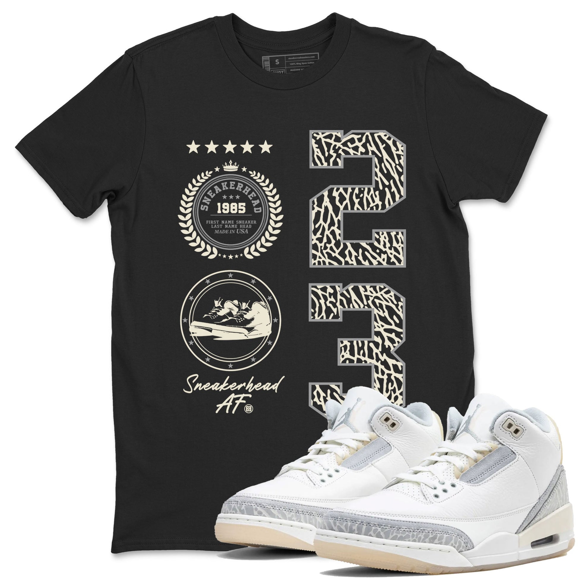 Sneaker Emblem sneaker match tees to Ivory 3s street fashion brand for shirts to match Jordans SNRT Sneaker Tees Air Jordan 3 Craft 'Ivory' unisex t-shirt Black 1 unisex shirt