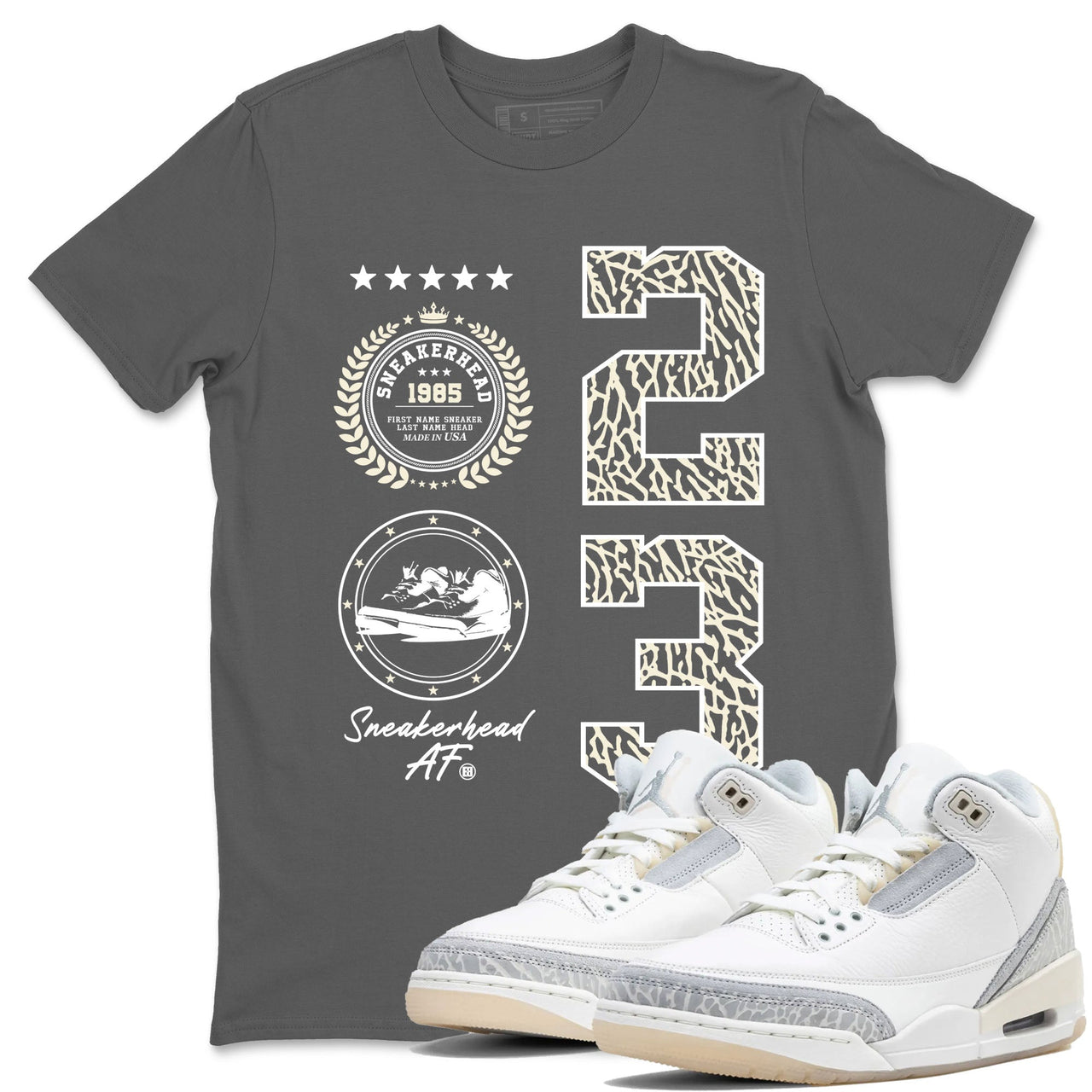 Sneaker Emblem sneaker match tees to Ivory 3s street fashion brand for shirts to match Jordans SNRT Sneaker Tees Air Jordan 3 Craft 'Ivory' unisex t-shirt Cool Grey 1 unisex shirt