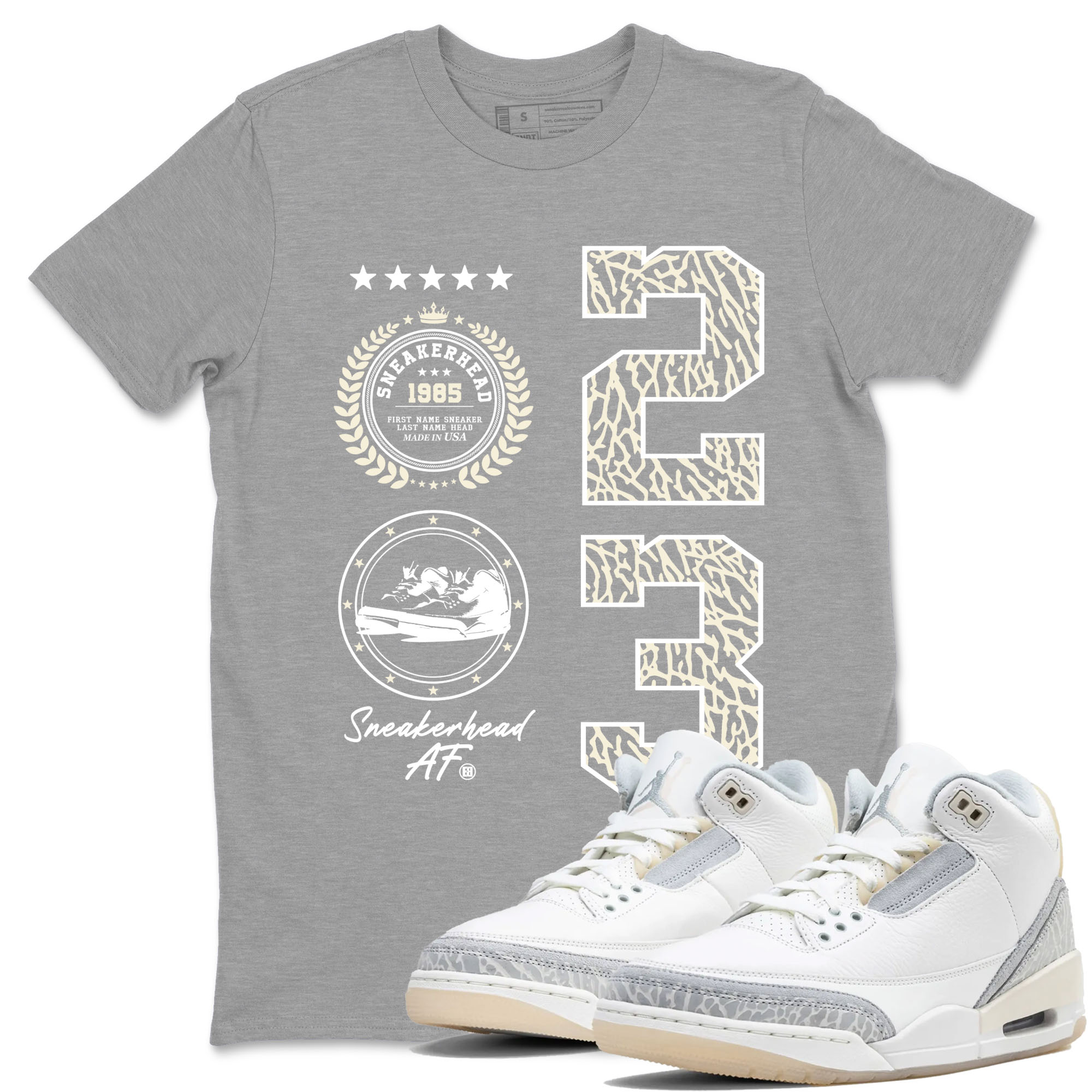 Sneaker Emblem sneaker match tees to Ivory 3s street fashion brand for shirts to match Jordans SNRT Sneaker Tees Air Jordan 3 Craft 'Ivory' unisex t-shirt Heather Grey 1 unisex shirt