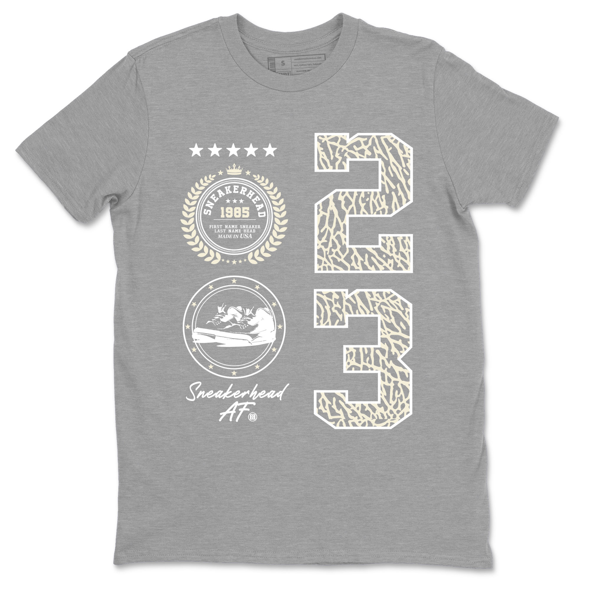 Sneaker Emblem sneaker match tees to Ivory 3s street fashion brand for shirts to match Jordans SNRT Sneaker Tees Air Jordan 3 Craft 'Ivory' unisex t-shirt Heather Grey 2 unisex shirt