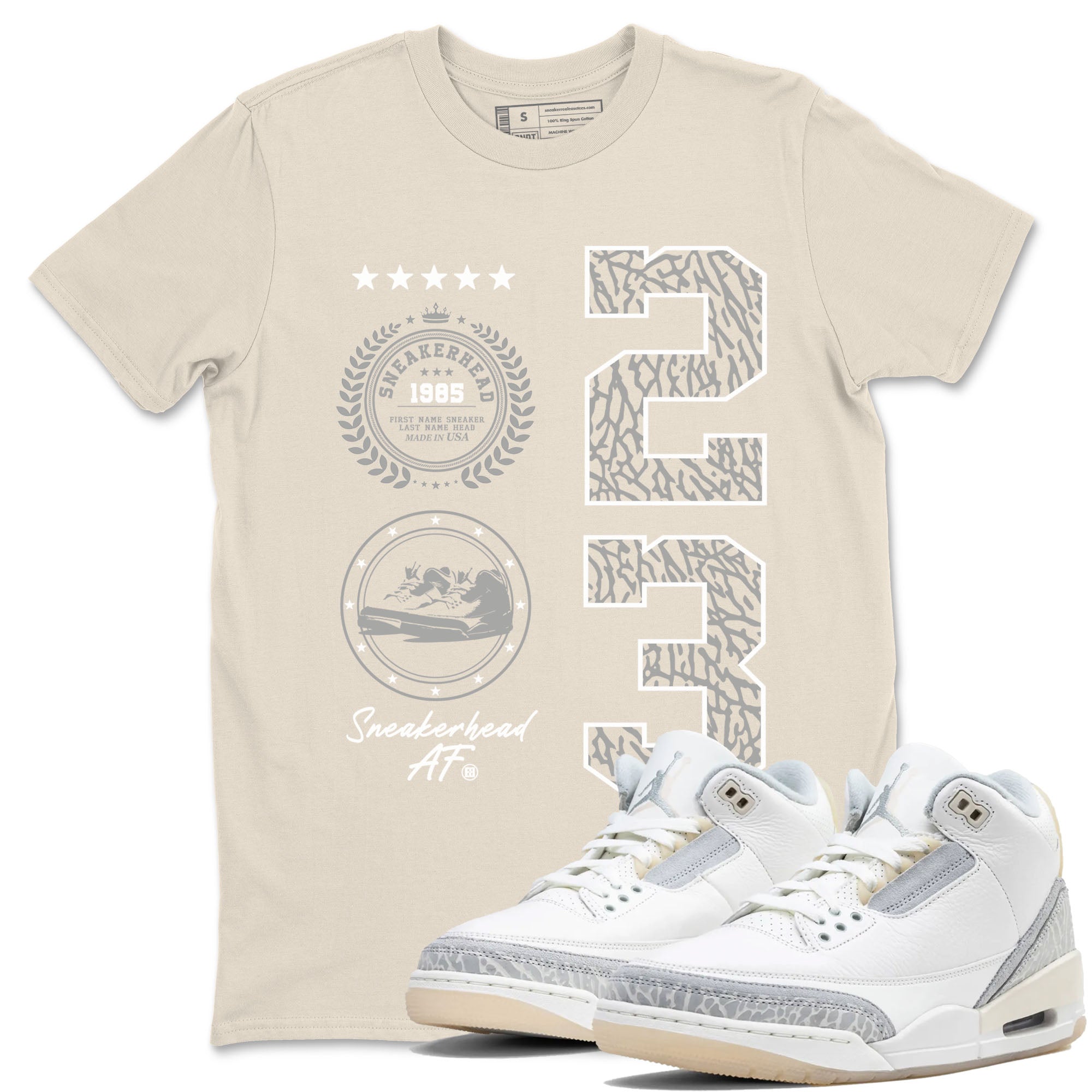 Sneaker Emblem sneaker match tees to Ivory 3s street fashion brand for shirts to match Jordans SNRT Sneaker Tees Air Jordan 3 Craft 'Ivory' unisex t-shirt Natural 1 unisex shirt