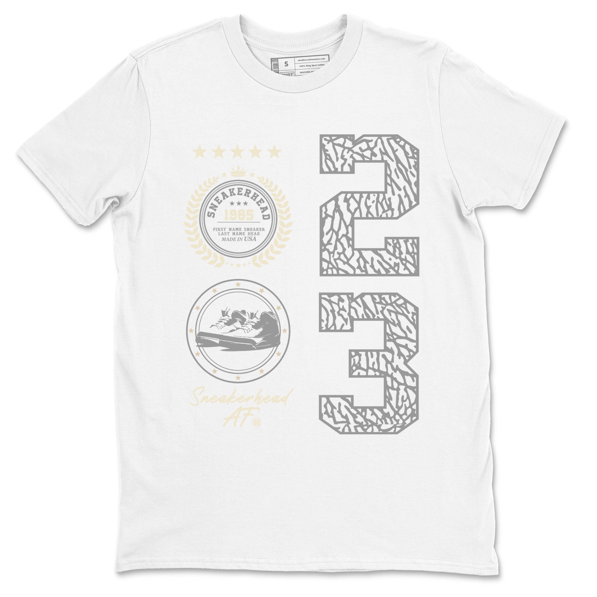 Sneaker Emblem sneaker match tees to Ivory 3s street fashion brand for shirts to match Jordans SNRT Sneaker Tees Air Jordan 3 Craft 'Ivory' unisex t-shirt White 2 unisex shirt