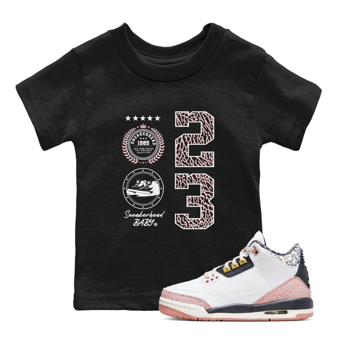 Air Jordan 3 GS Vintage Floral shirt to match jordans Sneaker Emblem sneaker tees 3s Vintage Floral SNRT sneaker release tees baby toddler Black 1 cotton Shirt