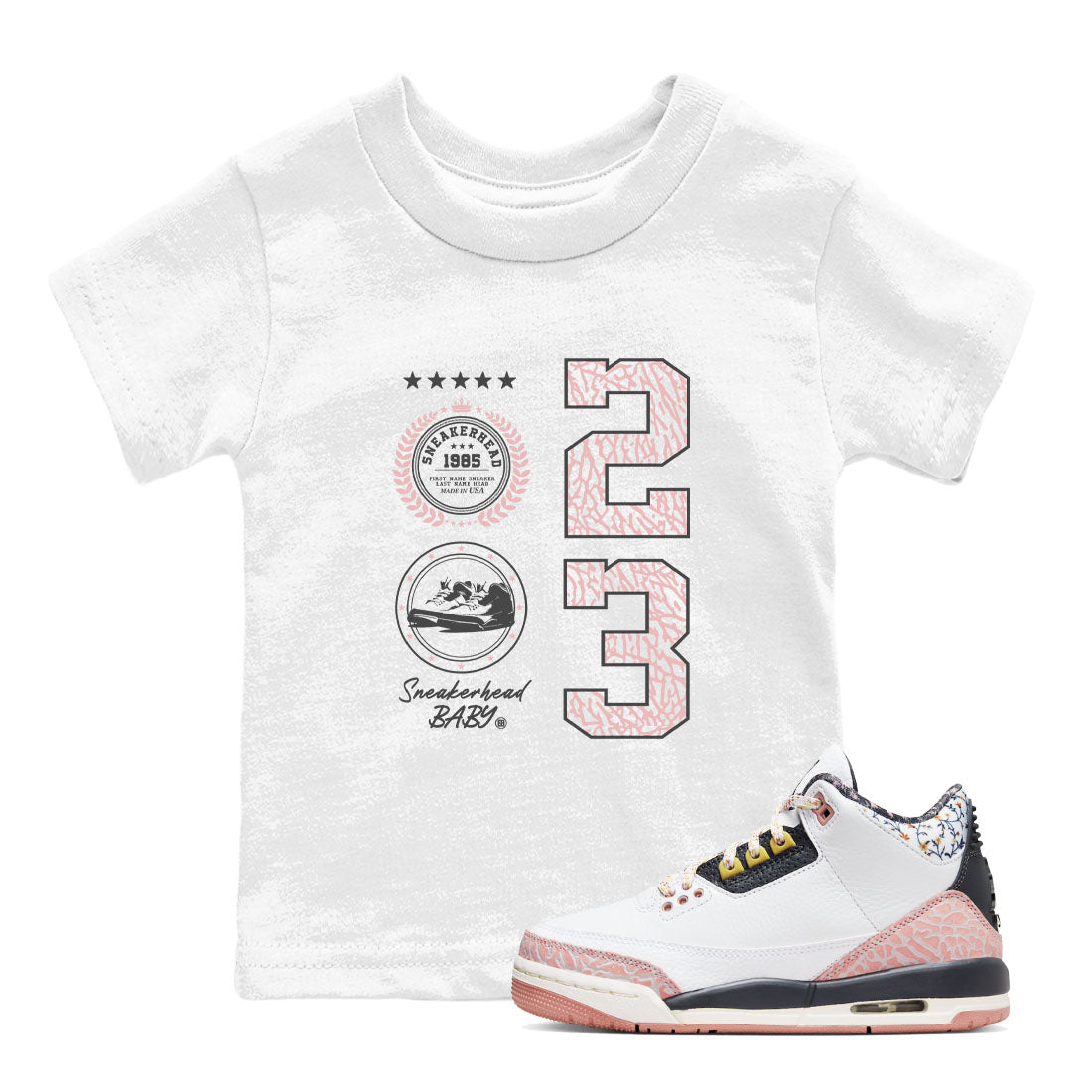 Air Jordan 3 GS Vintage Floral shirt to match jordans Sneaker Emblem sneaker tees 3s Vintage Floral SNRT sneaker release tees baby toddler White 1 cotton Shirt