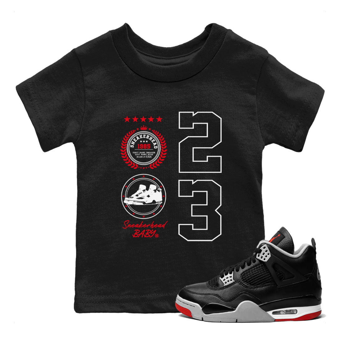 Sneaker Emblem sneaker match tees to Air Jordan 4 Bred Reimagined street fashion brand for shirts to match Jordans SNRT Sneaker Tees Air Jordan 4 Bred Reimagined unisex t-shirt Black 1 youth shirt