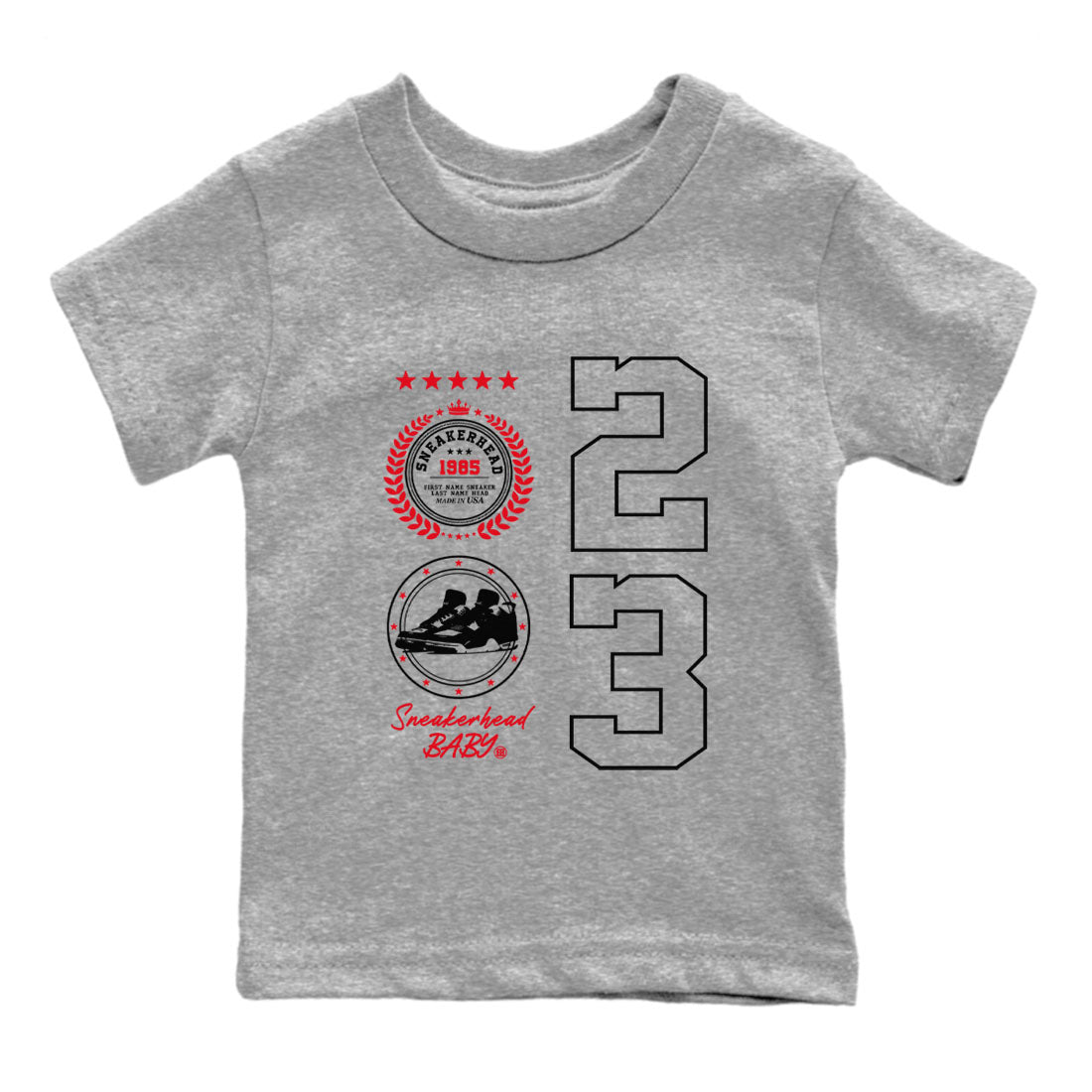 Sneaker Emblem sneaker match tees to Air Jordan 4 Bred Reimagined street fashion brand for shirts to match Jordans SNRT Sneaker Tees Air Jordan 4 Bred Reimagined unisex t-shirt Heather Grey 2 youth shirt