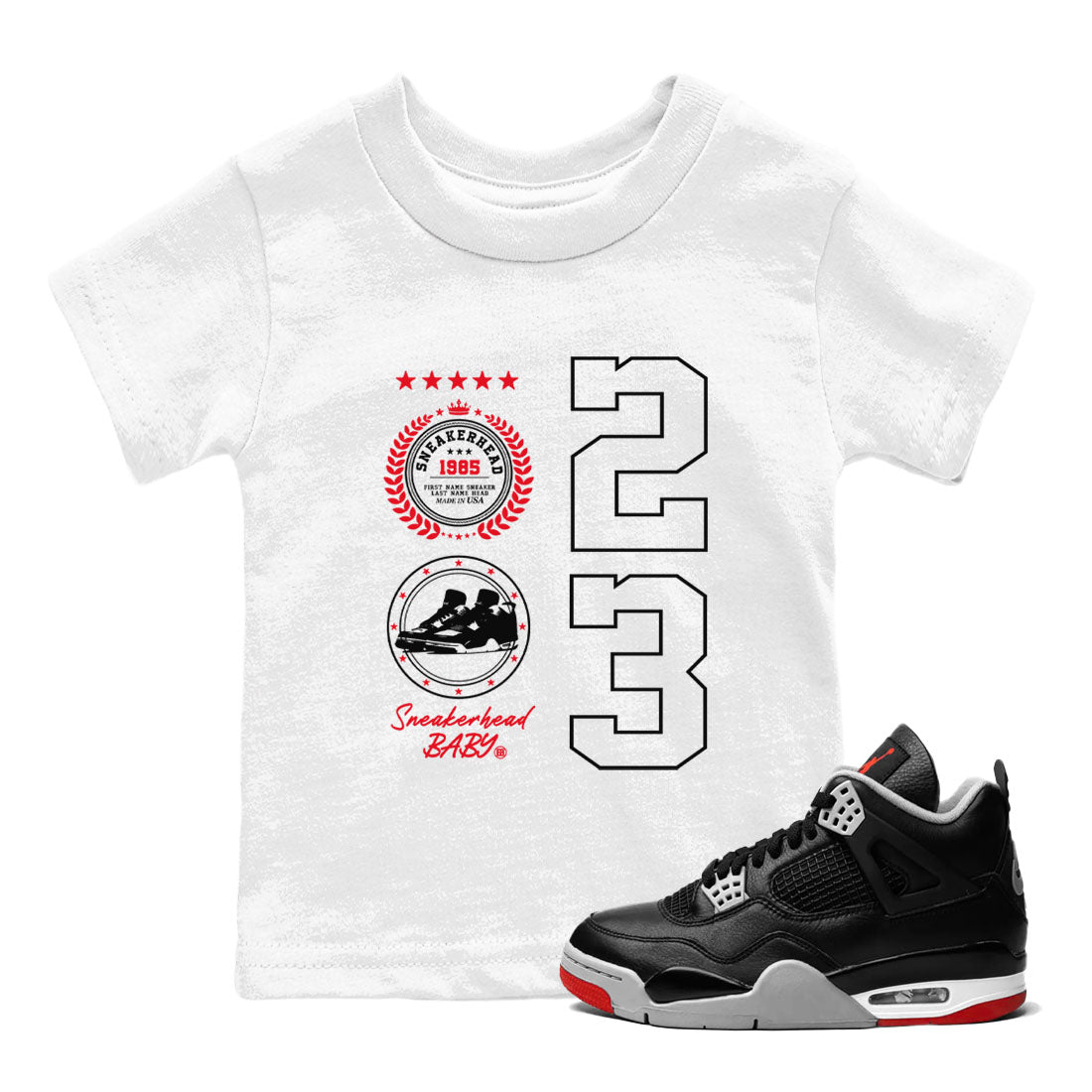 Sneaker Emblem sneaker match tees to Air Jordan 4 Bred Reimagined street fashion brand for shirts to match Jordans SNRT Sneaker Tees Air Jordan 4 Bred Reimagined unisex t-shirt White 1 youth shirt