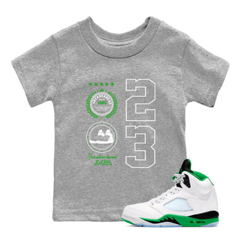 Air Jordan 5 Lucky Green shirt to match jordans Sneaker Emblem sneaker tees Air Jordan 5 Lucky Green SNRT sneaker release tees baby toddler Heather Grey 1 cotton Shirt