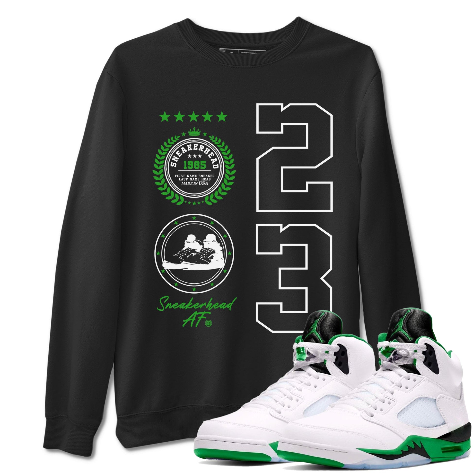 Air Jordan 5 Lucky Green shirt to match jordans Sneaker Emblem sneaker tees Air Jordan 5 Lucky Green SNRT Sneaker Release Tees unisex cotton Black 1 crew neck shirt