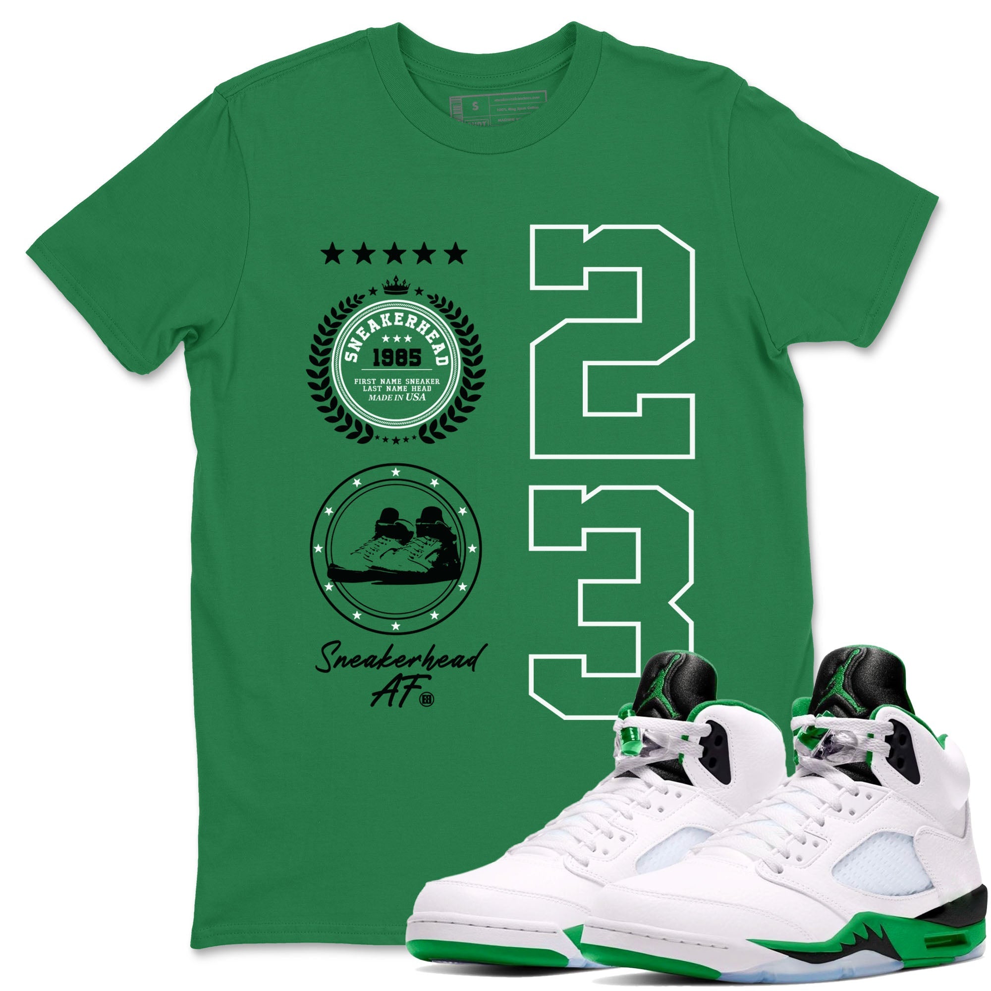 Air Jordan 5 Lucky Green shirt to match jordans Sneaker Emblem sneaker tees Air Jordan 5 Lucky Green SNRT Sneaker Release Tees unisex cotton Kelly Green 1 crew neck shirt