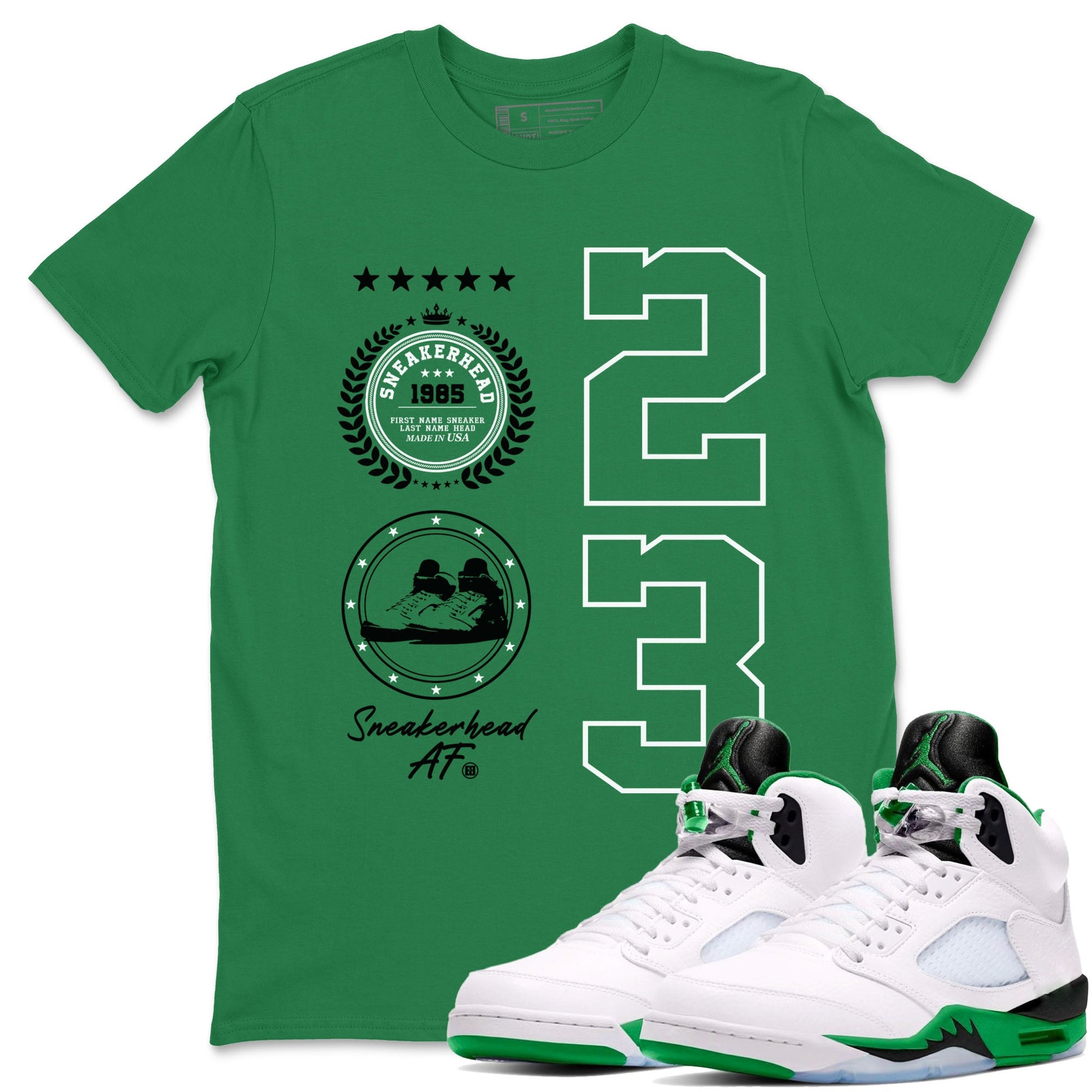 Air Jordan 5 Lucky Green shirt to match jordans Sneaker Emblem sneaker tees Air Jordan 5 Lucky Green SNRT Sneaker Release Tees unisex cotton Kelly Green 1 crew neck shirt