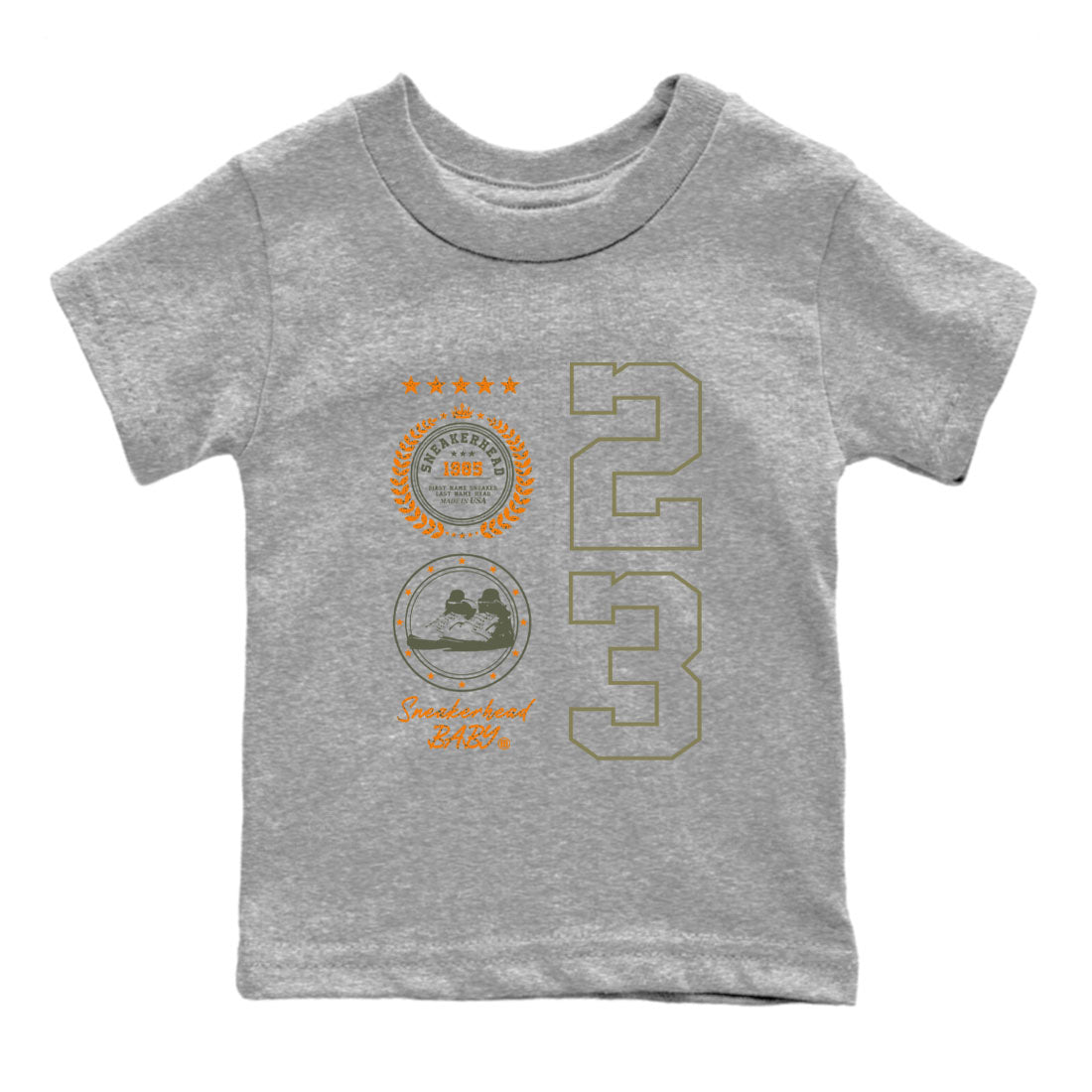 Air Jordan 5 Olive shirt to match jordans Sneaker Emblem sneaker tees 5s Olive SNRT sneaker release tees baby toddler Heather Grey 2 cotton Shirt
