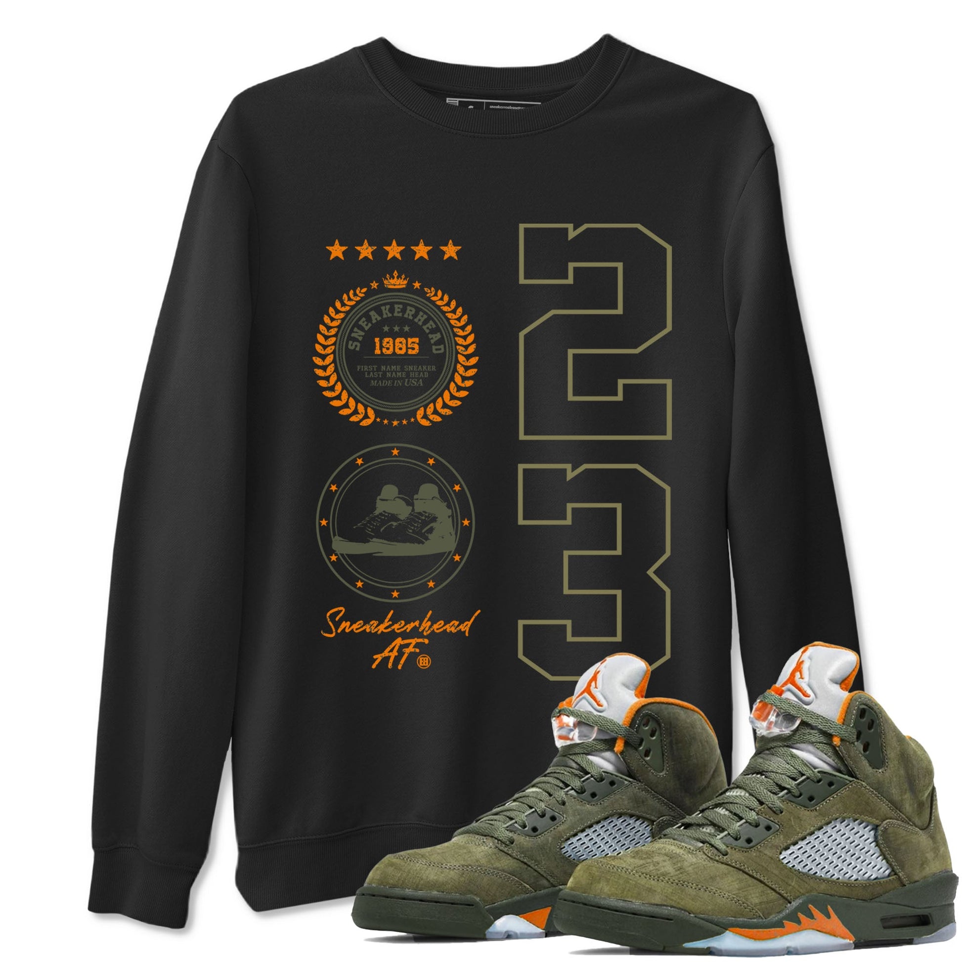 Air Jordan 5 Olive shirt to match jordans Sneaker Emblem sneaker tees 5s Olive SNRT Sneaker Release Tees unisex cotton Black 1 crew neck shirt
