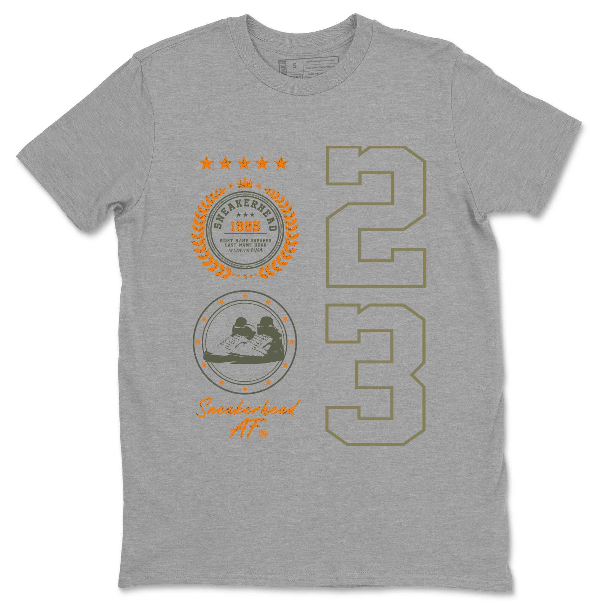 Air Jordan 5 Olive shirt to match jordans Sneaker Emblem sneaker tees 5s Olive SNRT Sneaker Release Tees unisex cotton Heather Grey 2 crew neck shirt