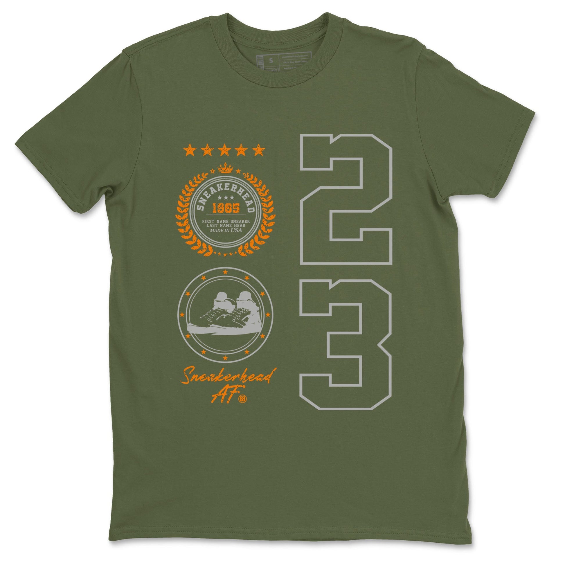 Air Jordan 5 Olive shirt to match jordans Sneaker Emblem sneaker tees 5s Olive SNRT Sneaker Release Tees unisex cotton Military Green 2 crew neck shirt