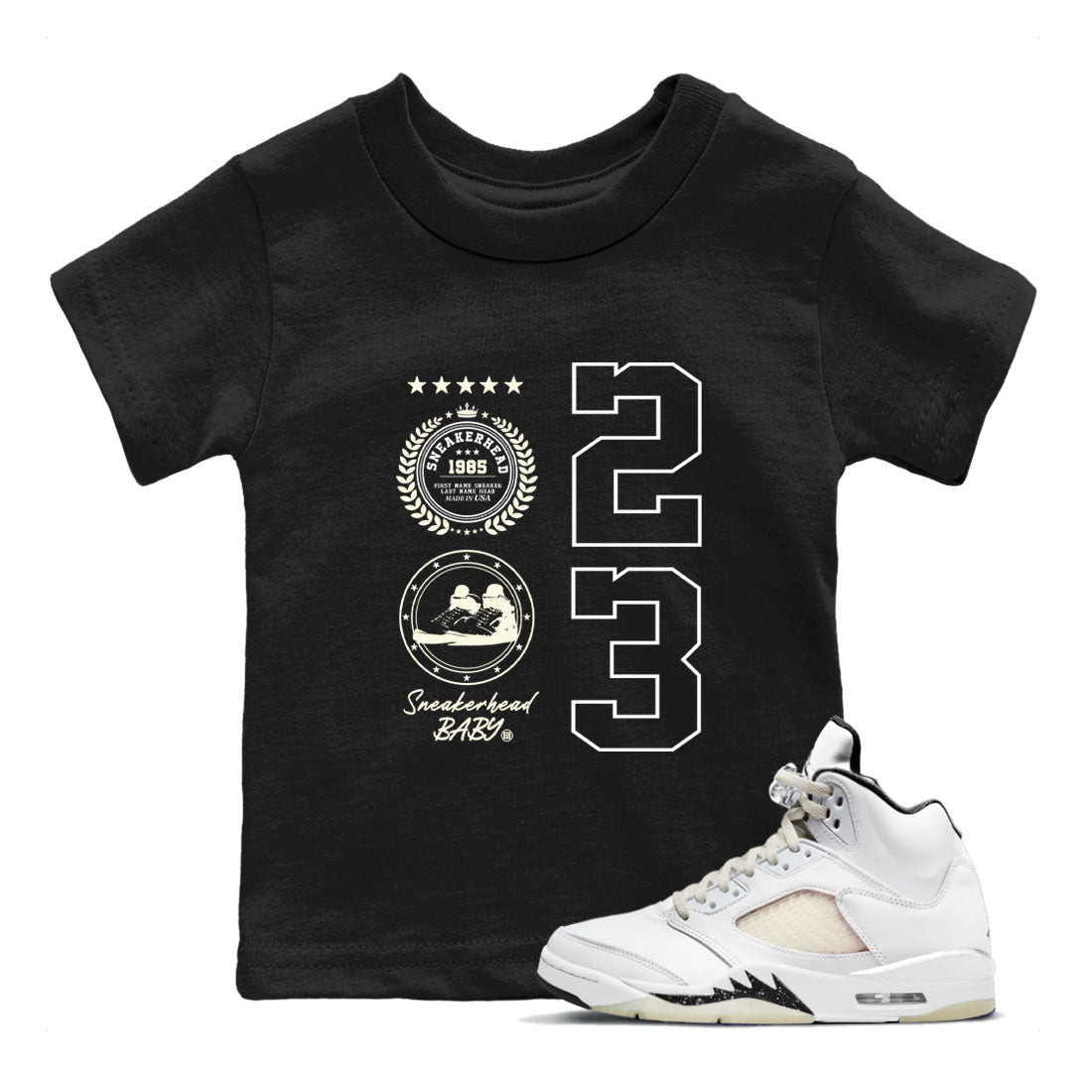Air Jordan 5 Sail shirt to match jordans Sneaker Emblem sneaker tees Air Jordan 5 Sail SNRT sneaker release tees baby toddler Black 1 cotton Shirt