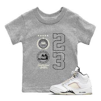 Air Jordan 5 Sail shirt to match jordans Sneaker Emblem sneaker tees Air Jordan 5 Sail SNRT sneaker release tees baby toddler Heather Grey 1 cotton Shirt