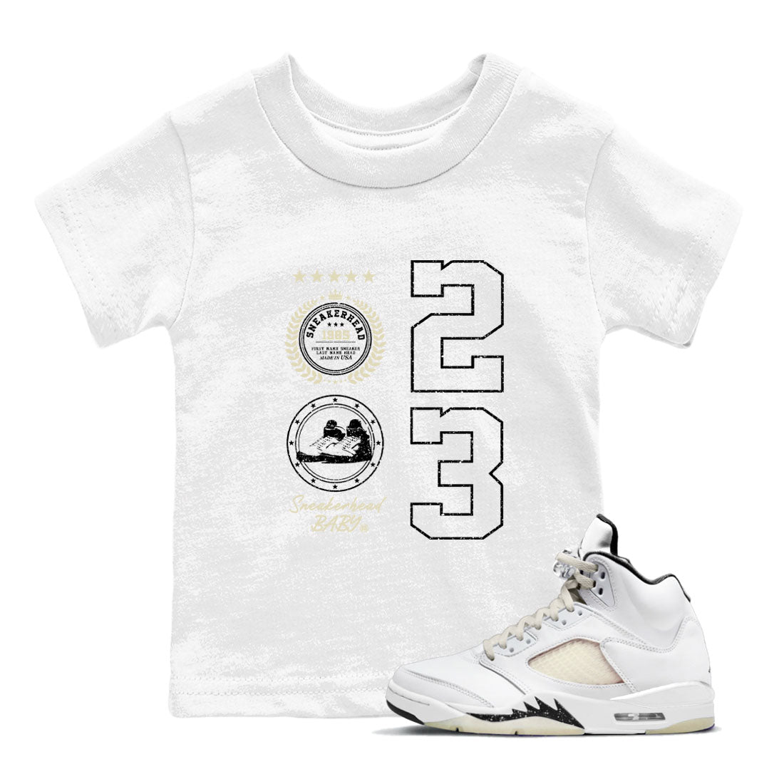 Air Jordan 5 Sail shirt to match jordans Sneaker Emblem sneaker tees Air Jordan 5 Sail SNRT sneaker release tees baby toddler White 1 cotton Shirt