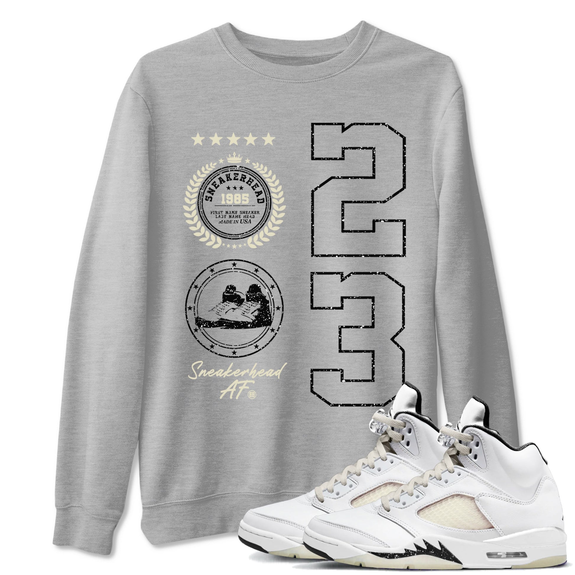 Air Jordan 5 Sail shirt to match jordans Sneaker Emblem sneaker tees Air Jordan 5 Sail SNRT Sneaker Release Tees unisex cotton Heather Grey 1 crew neck shirt