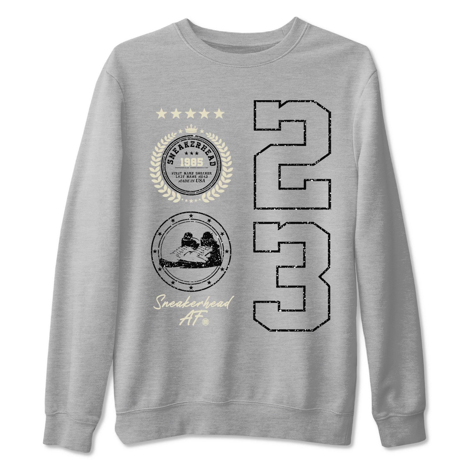Air Jordan 5 Sail shirt to match jordans Sneaker Emblem sneaker tees Air Jordan 5 Sail SNRT Sneaker Release Tees unisex cotton Heather Grey 2 crew neck shirt