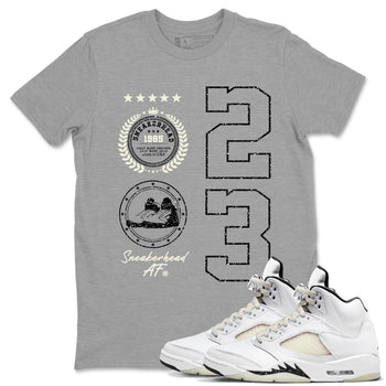 Air Jordan 5 Sail shirt to match jordans Sneaker Emblem sneaker tees Air Jordan 5 Sail SNRT Sneaker Release Tees unisex cotton Heather Grey 1 crew neck shirt