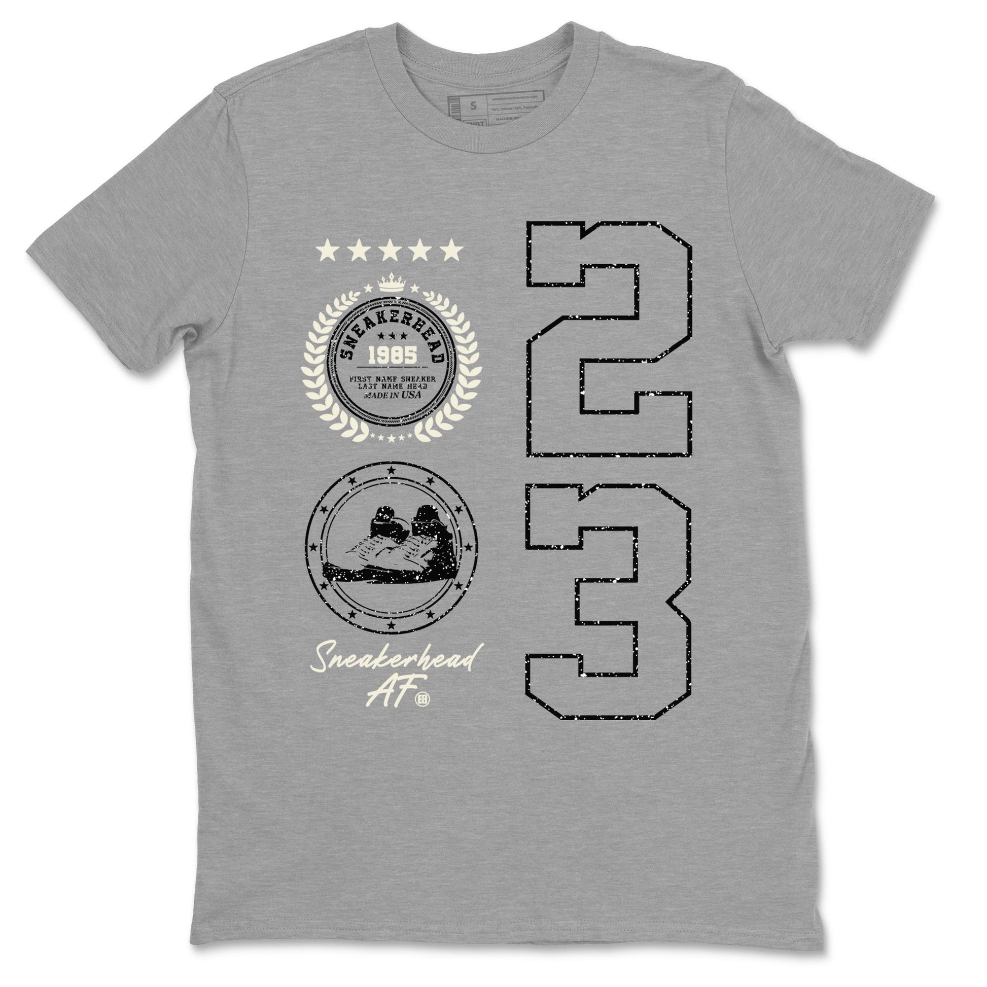 Air Jordan 5 Sail shirt to match jordans Sneaker Emblem sneaker tees Air Jordan 5 Sail SNRT Sneaker Release Tees unisex cotton Heather Grey 2 crew neck shirt
