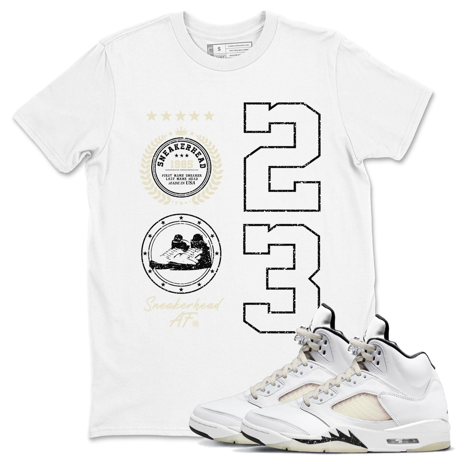 Air Jordan 5 Sail shirt to match jordans Sneaker Emblem sneaker tees Air Jordan 5 Sail SNRT Sneaker Release Tees unisex cotton White 1 crew neck shirt